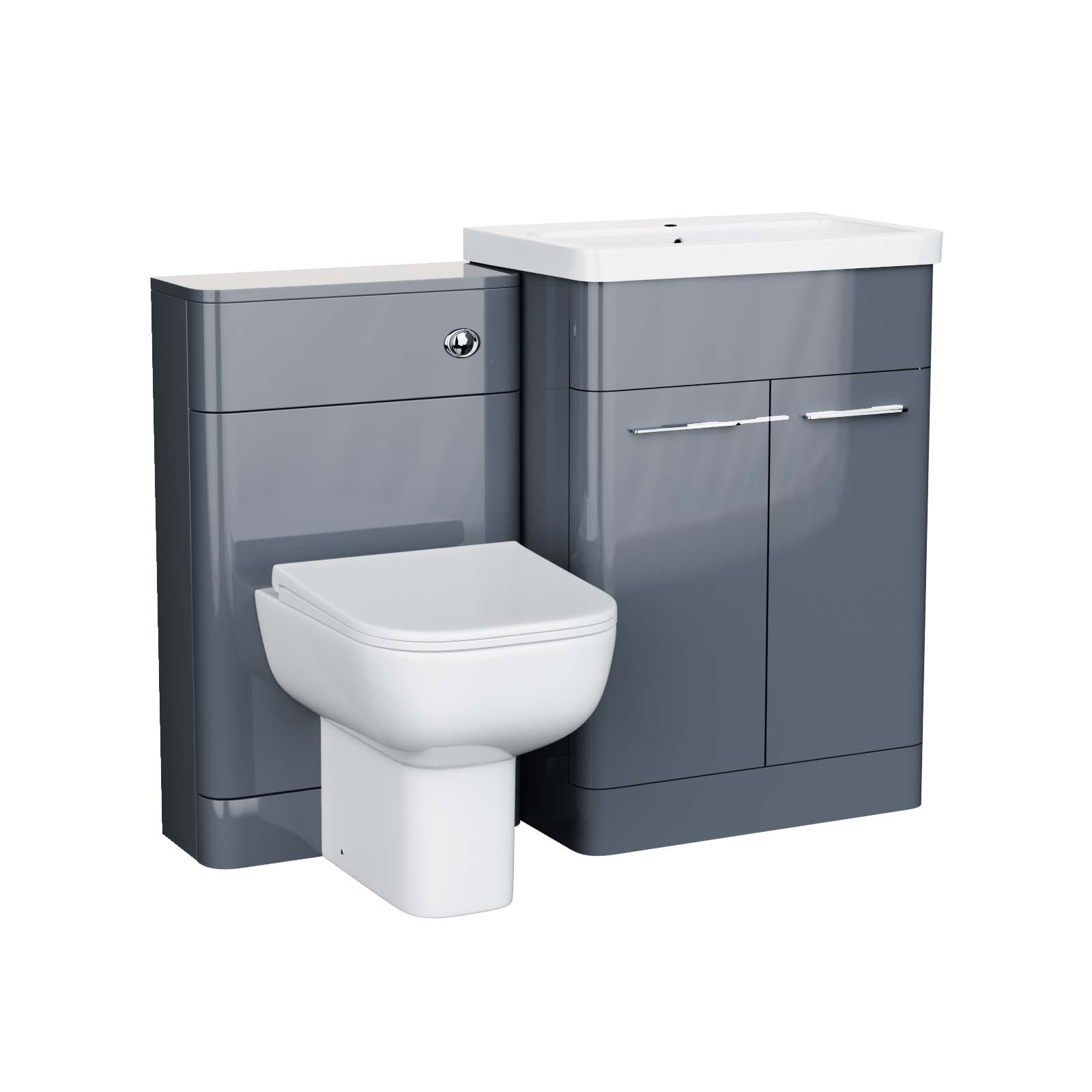 Lex 600mm Grey Flat Packed Vanity Unit, Basin & Debra BTW Toilet With WC Unit