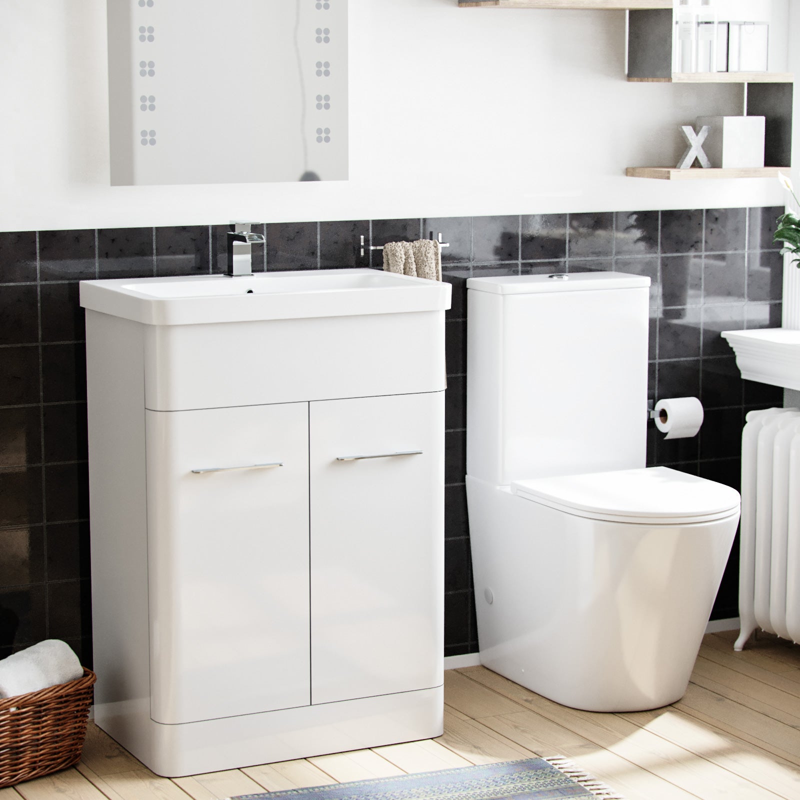 Lex 600mm Basin Vanity Unit & Rimless WC Toilet White