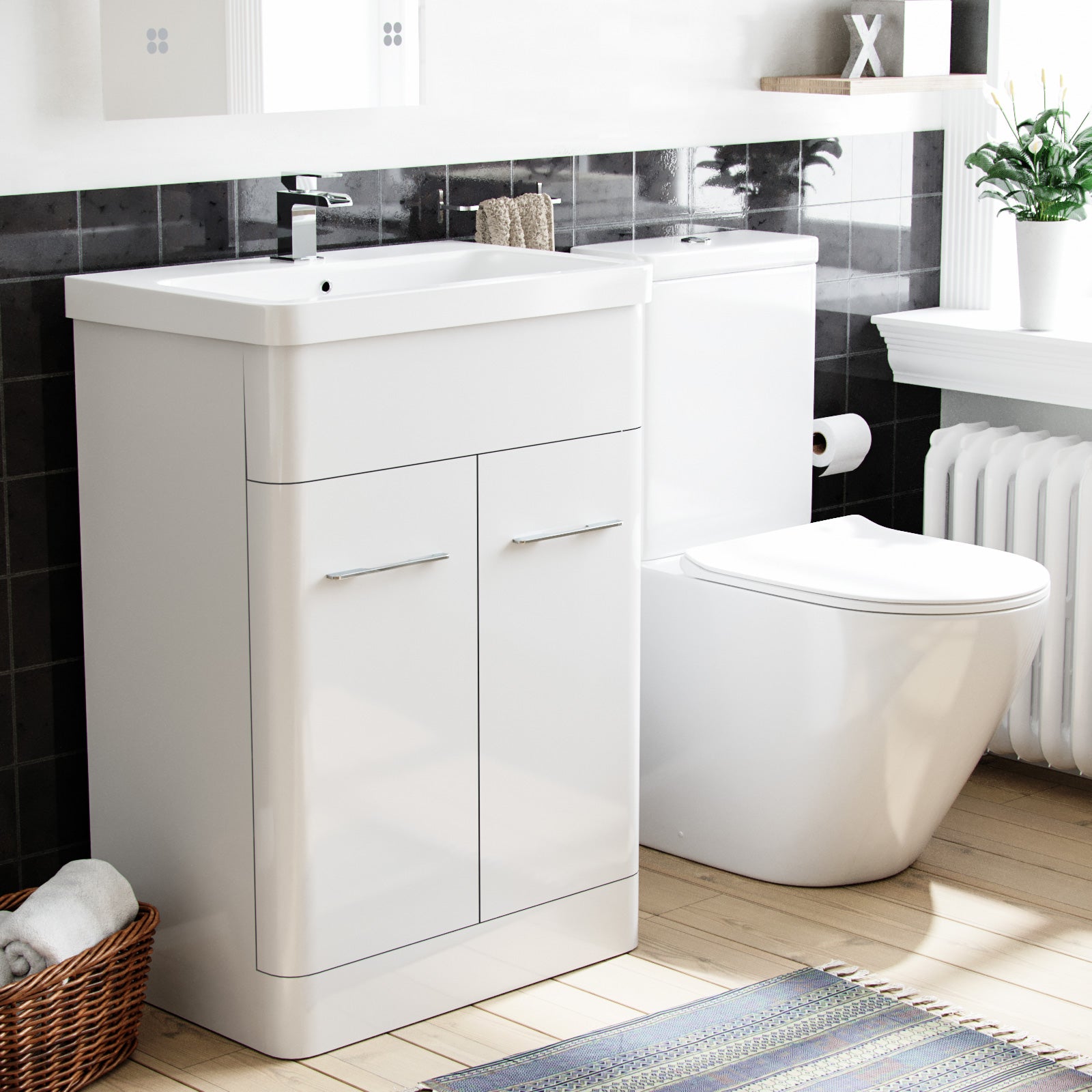 Lex 600mm Basin Vanity Unit & Close Coupled Toilet Bathroom White