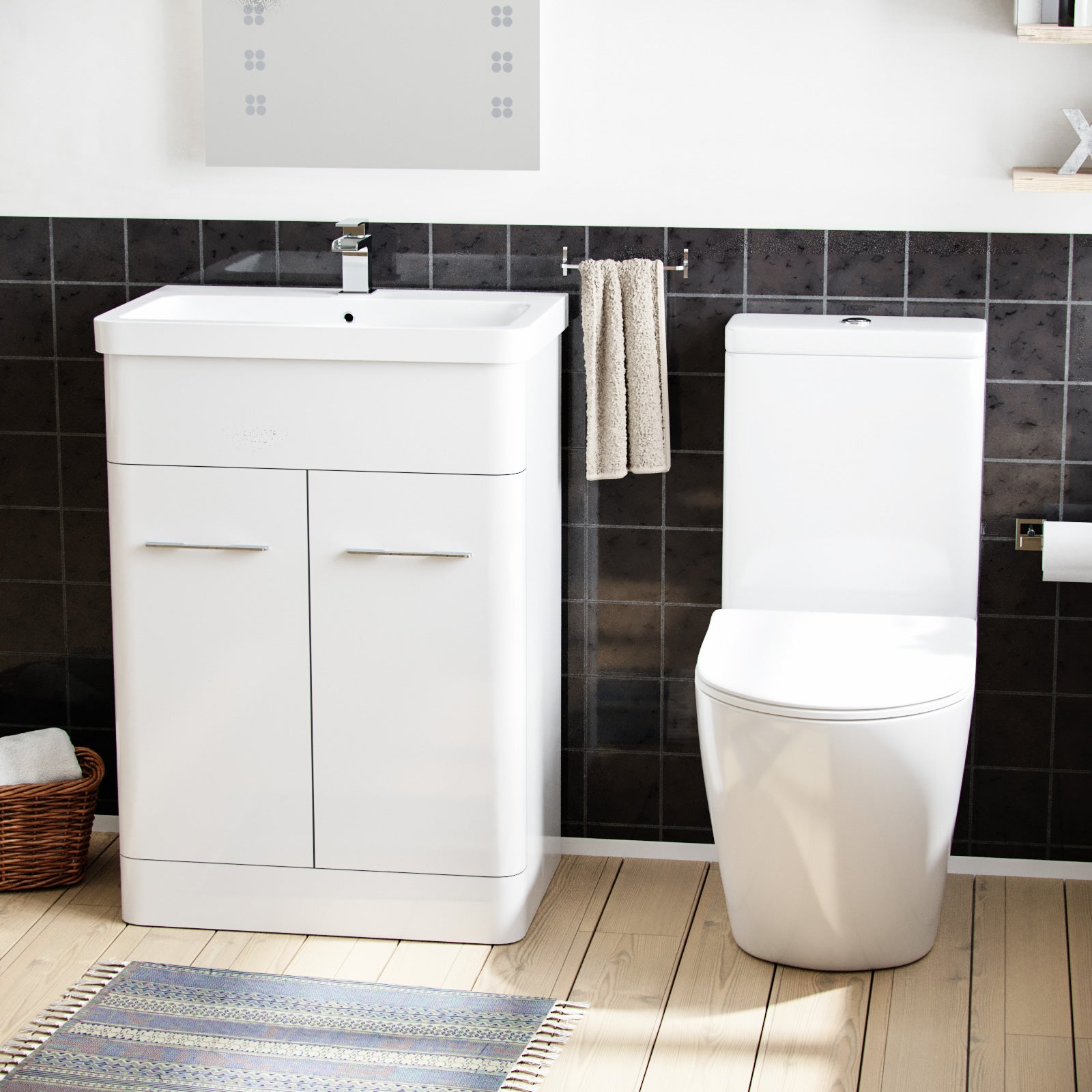 Lex 600mm Basin Vanity Unit & Close Coupled Toilet Bathroom White