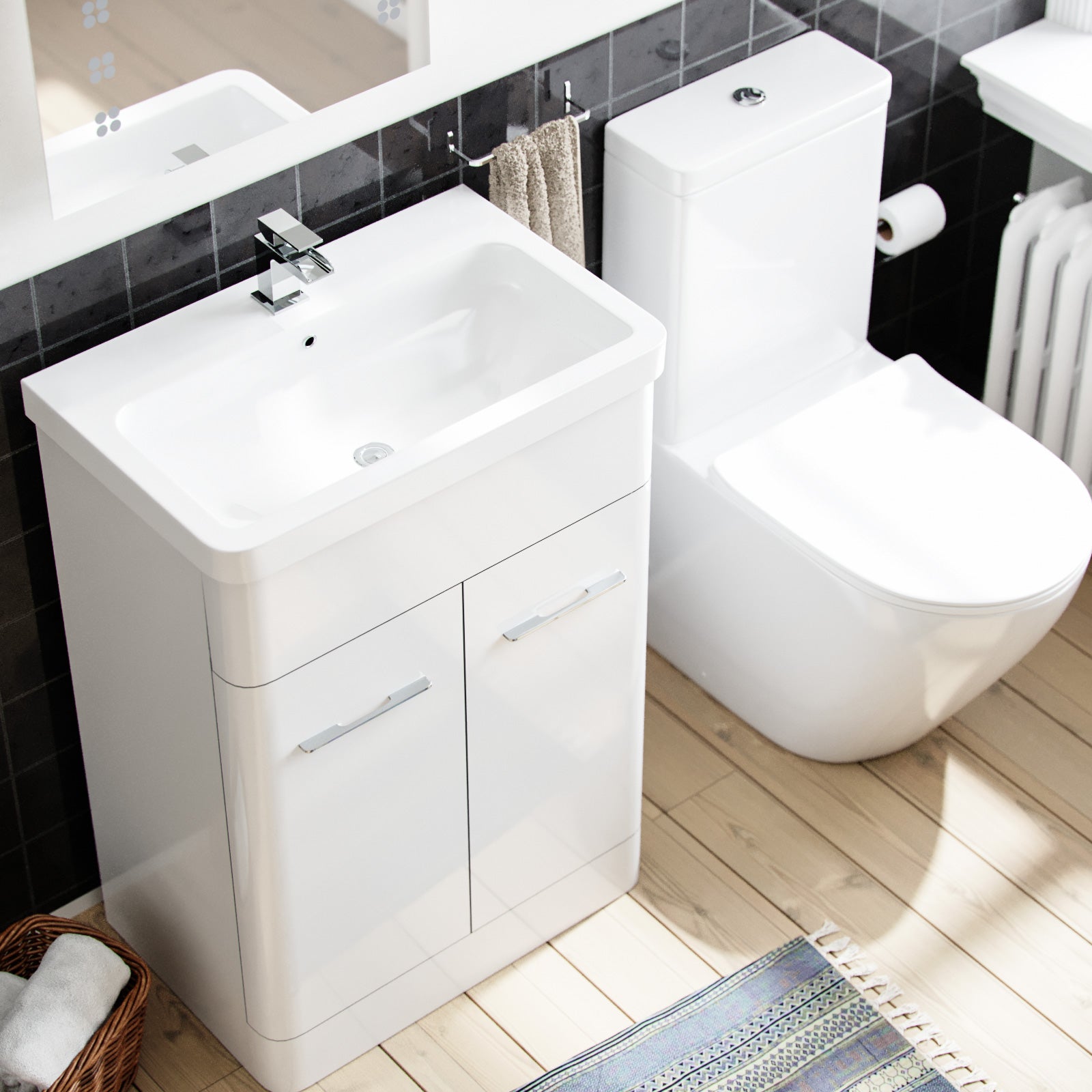 Lex 600mm Basin Vanity Unit & Close Coupled Toilet Bathroom White