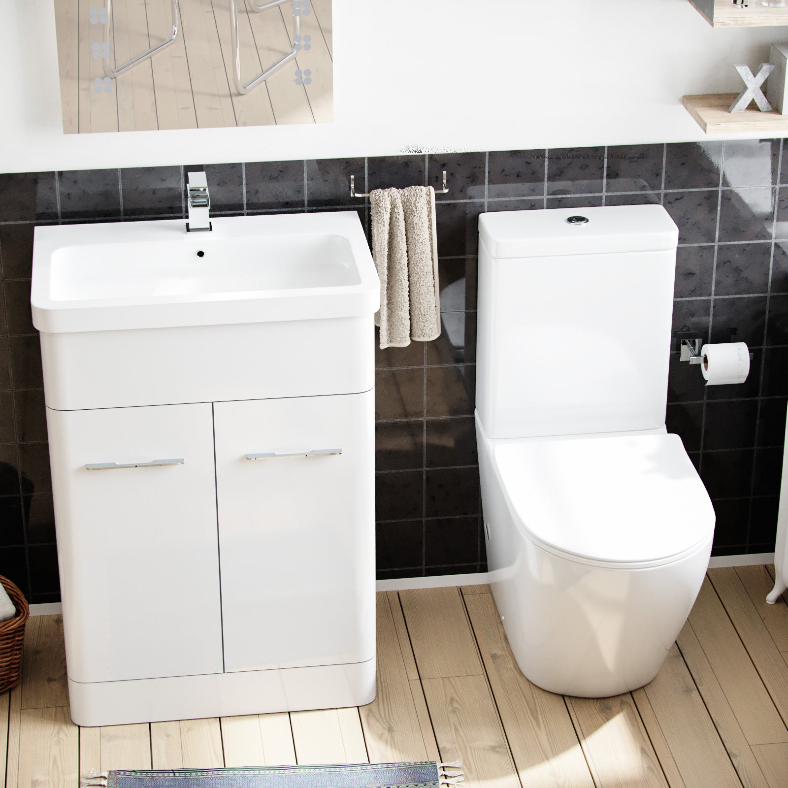 Lex 600mm Basin Vanity Unit & Close Coupled Toilet Bathroom White