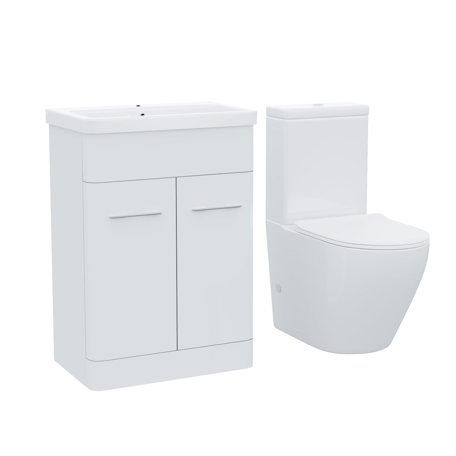 Lex 600mm Basin Vanity Unit & Close Coupled Toilet Bathroom White