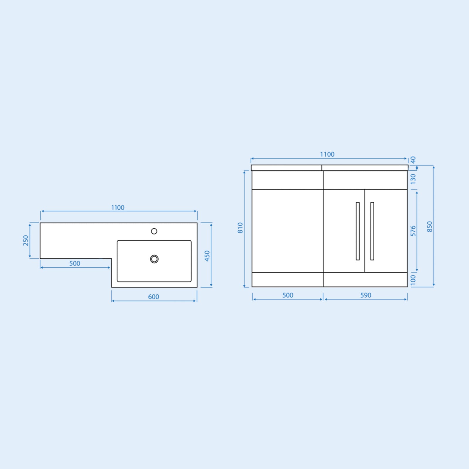 1100mm RH Dark Matte Grey Basin Vanity WC Unit & Back To Wall Toilet