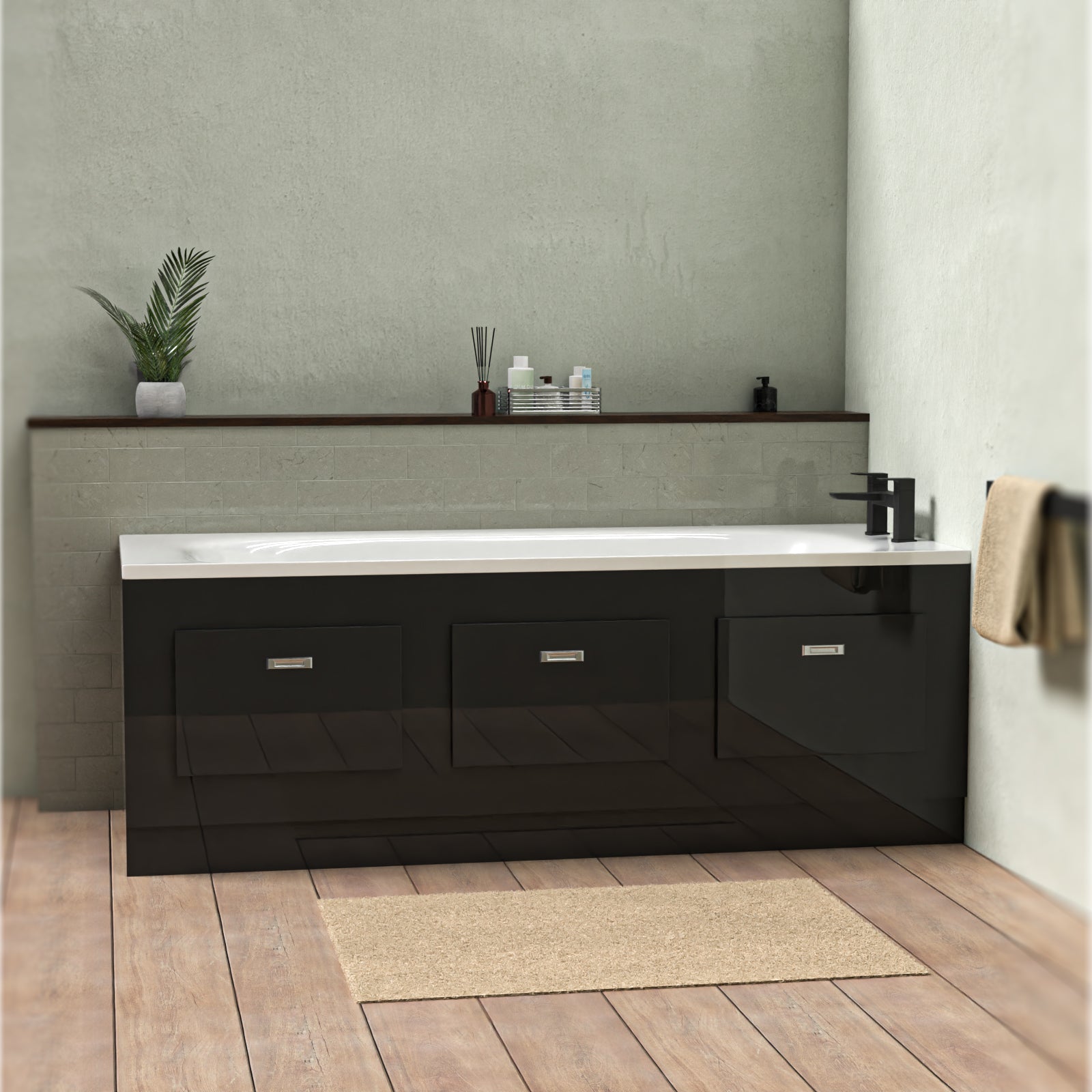 1700 x 480mm PVC Removable Magnetic Door Bath Panel Anthracite