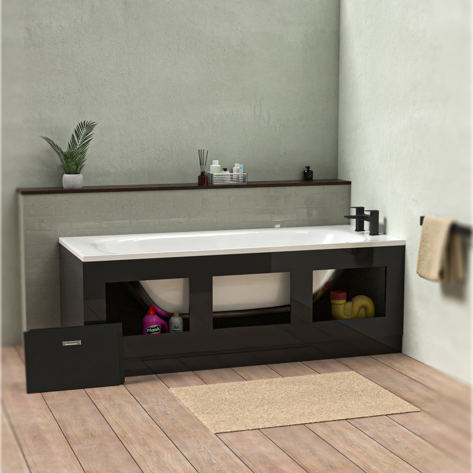 1700 x 480mm PVC Removable Magnetic Door Bath Panel Anthracite