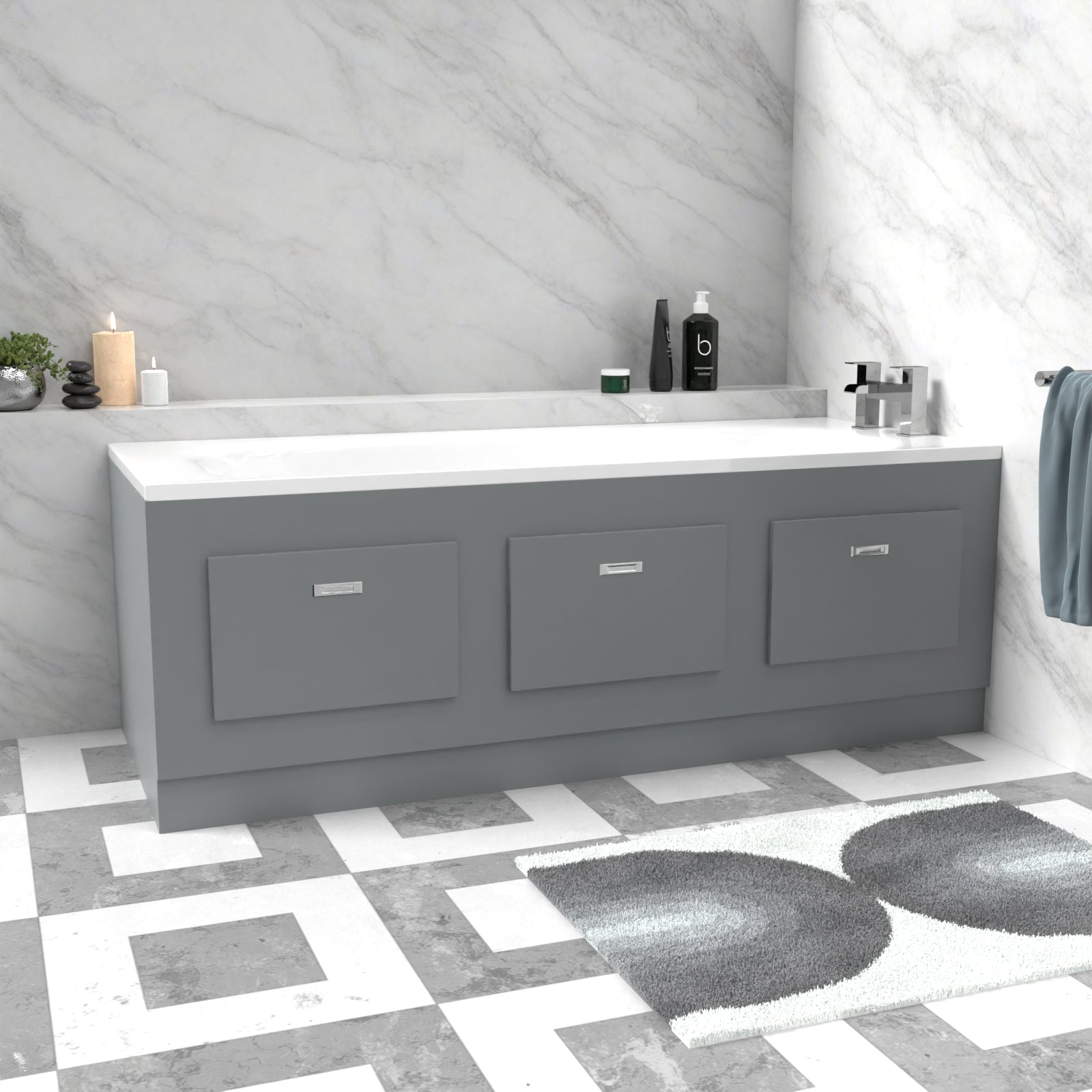 Matt Grey 1700mm Magnetic Door Durable PVC Front Bath Panel