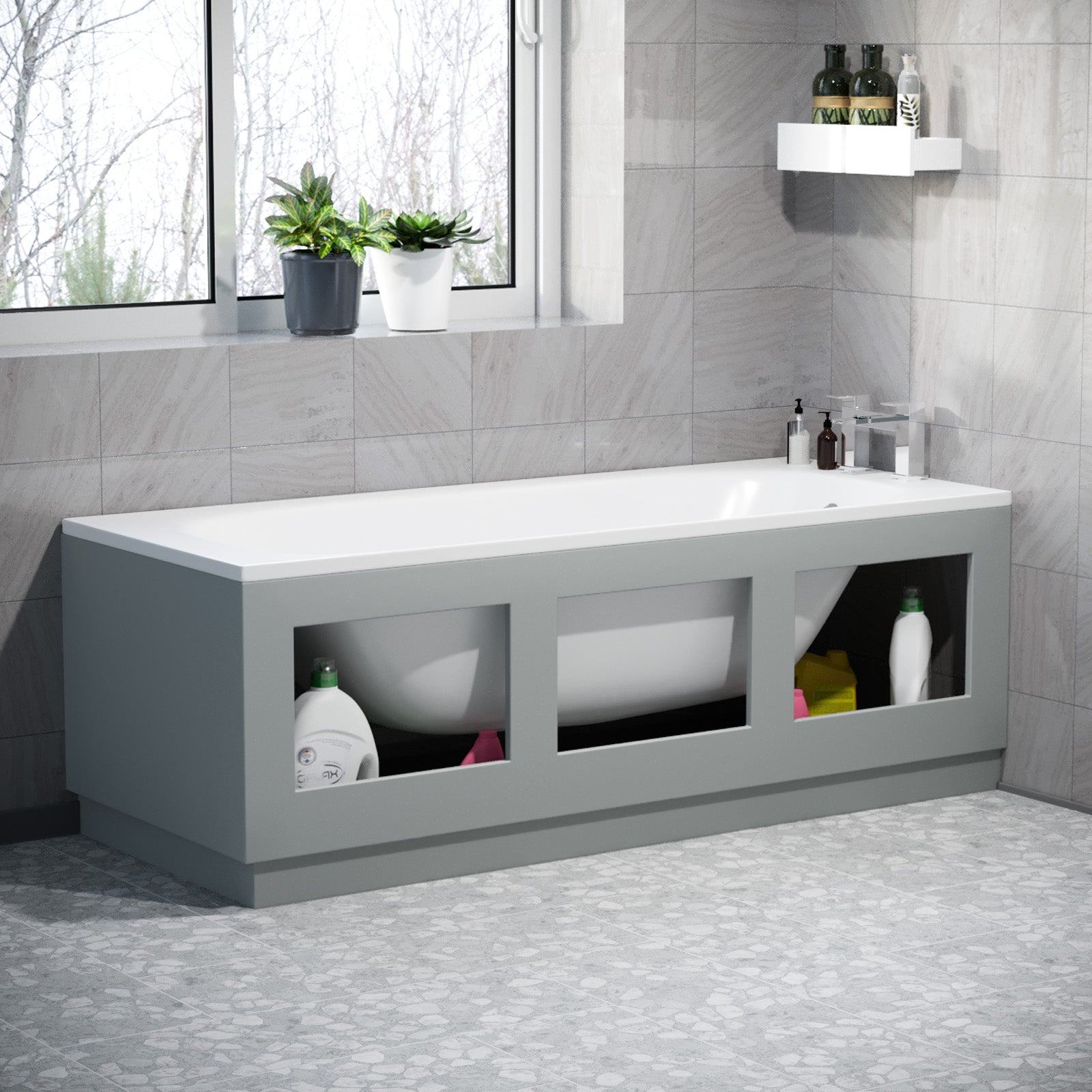 Matte Grey 1700mm Magnetic Door Durable PVC Front and End Bath Panel