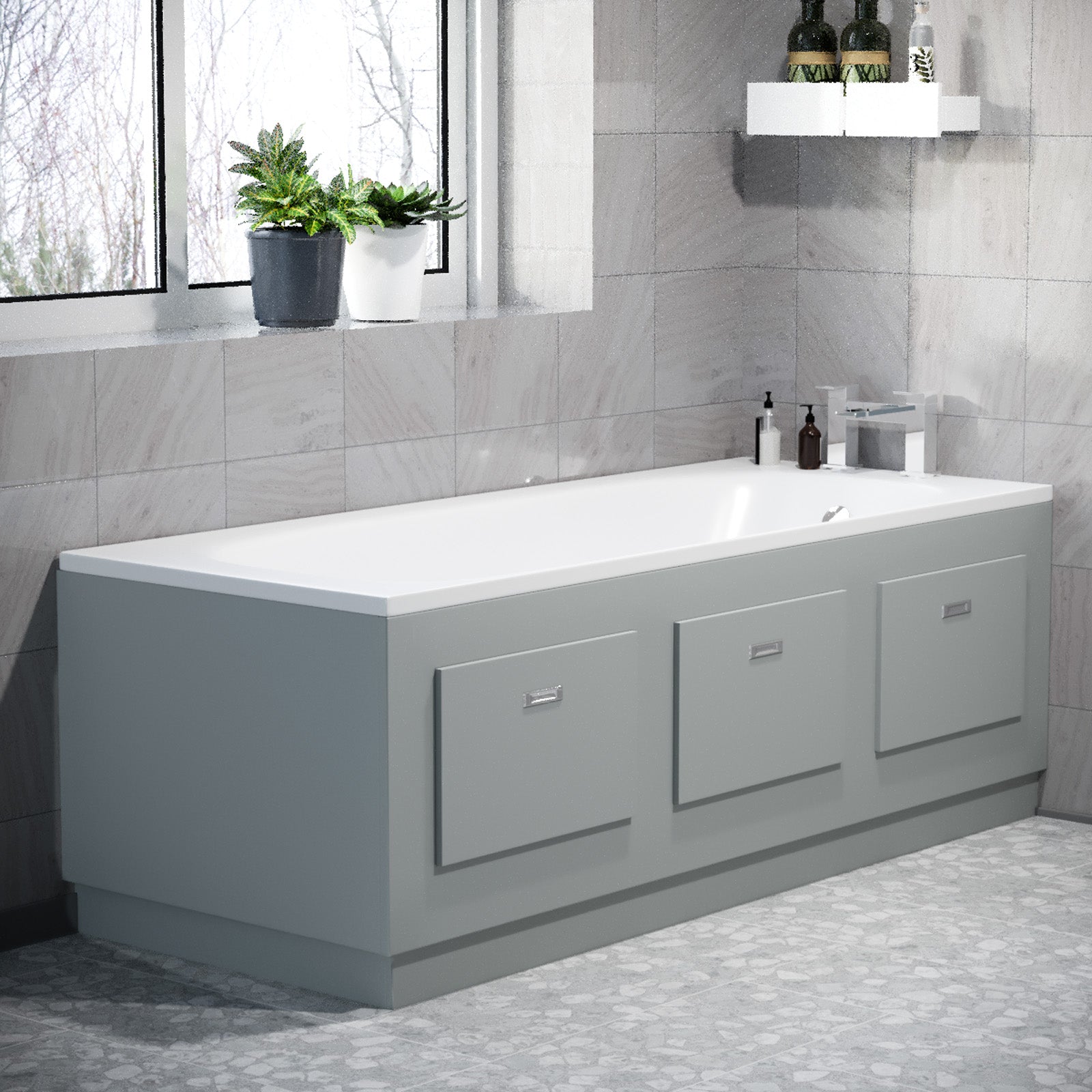 Matte Grey 1700mm Magnetic Door Durable PVC Front and End Bath Panel