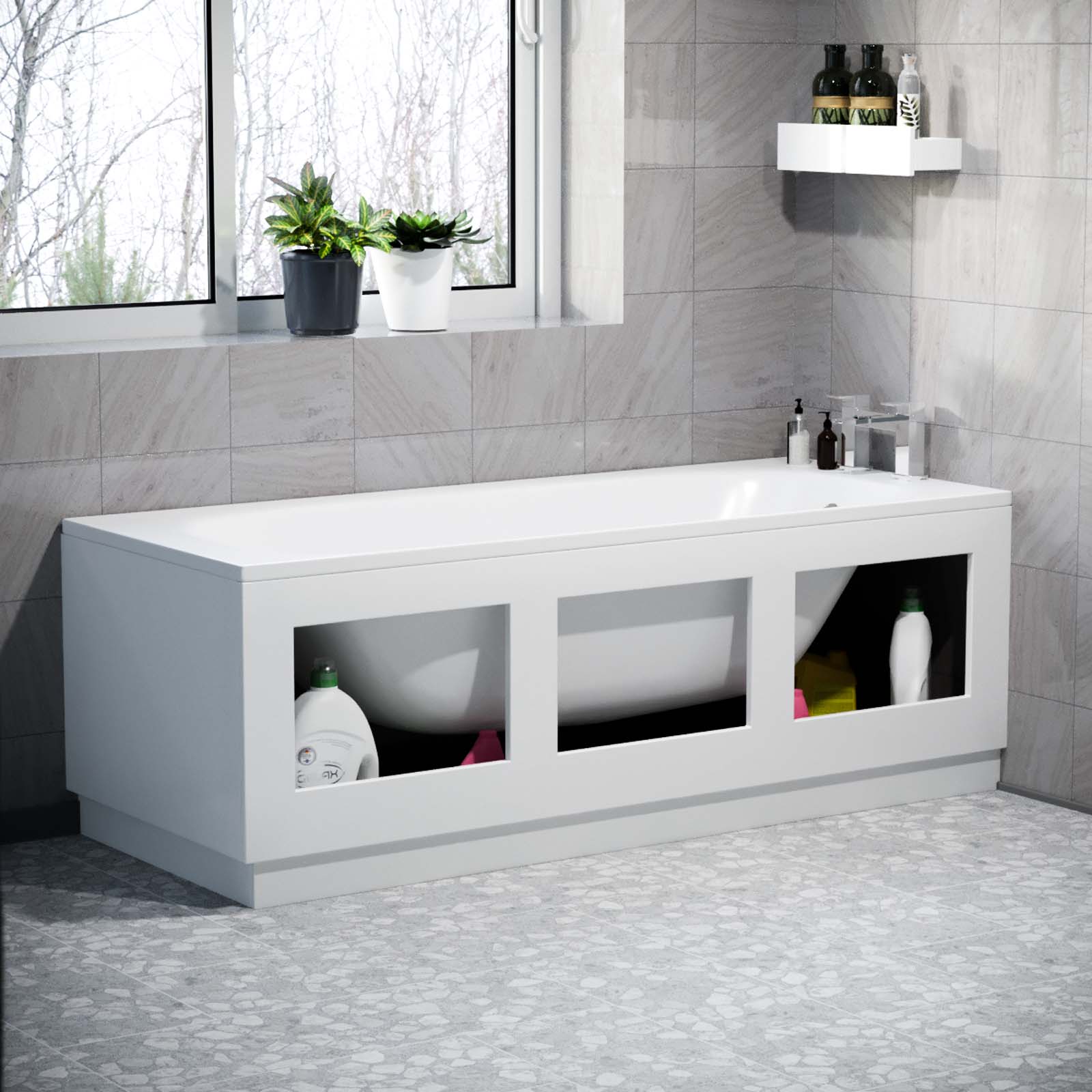 White 1700mm Magnetic Door Durable PVC Front and End Bath Panel