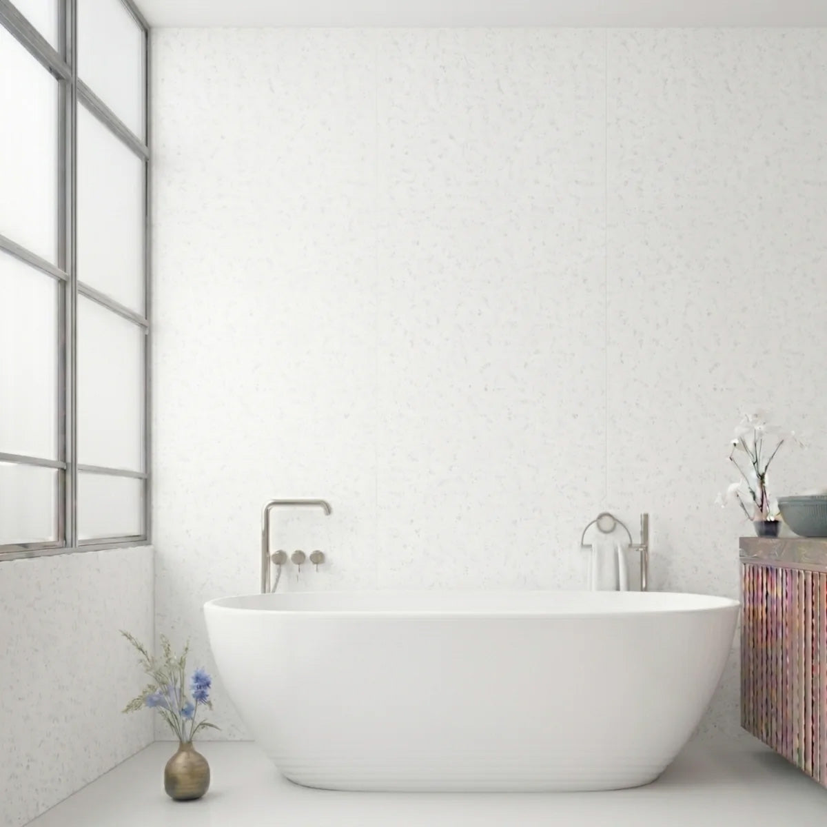 Rome Matte White Terazzo PVC Shower Wall Panel 1000mm x 2400 mm x 10mm