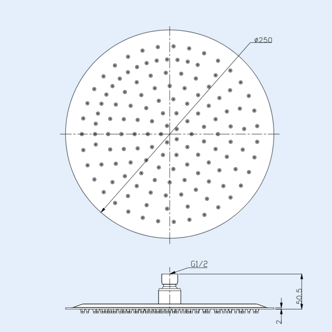 Round Brushed Brass Bathroom Rainfall Overhead Slim Shower Head