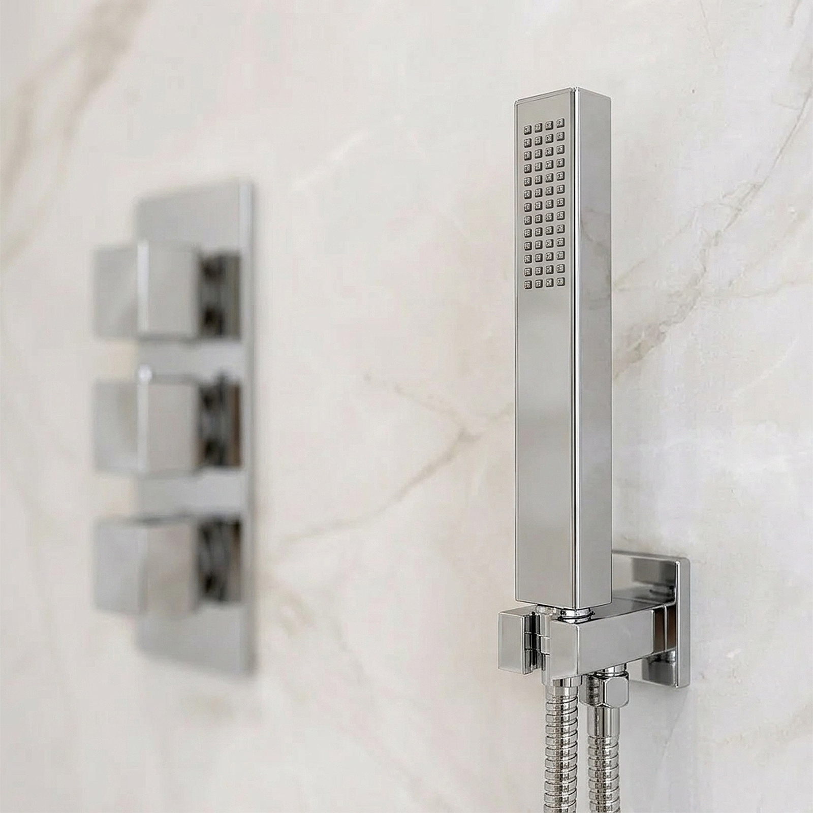 Olive Square 3 Way Concealed Thermostatic Shower Mixer Valve, Shower Head, Handheld, Bath Filler Set Chrome