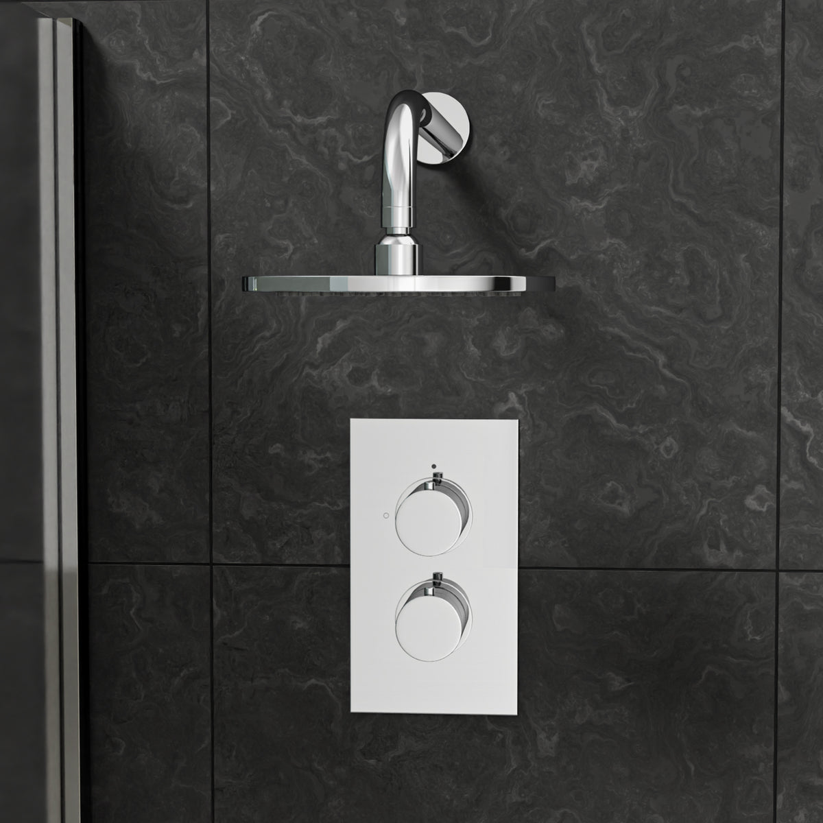 2 Dial 1 Way Round Concealed Thermostatic Shower Valve & Head
