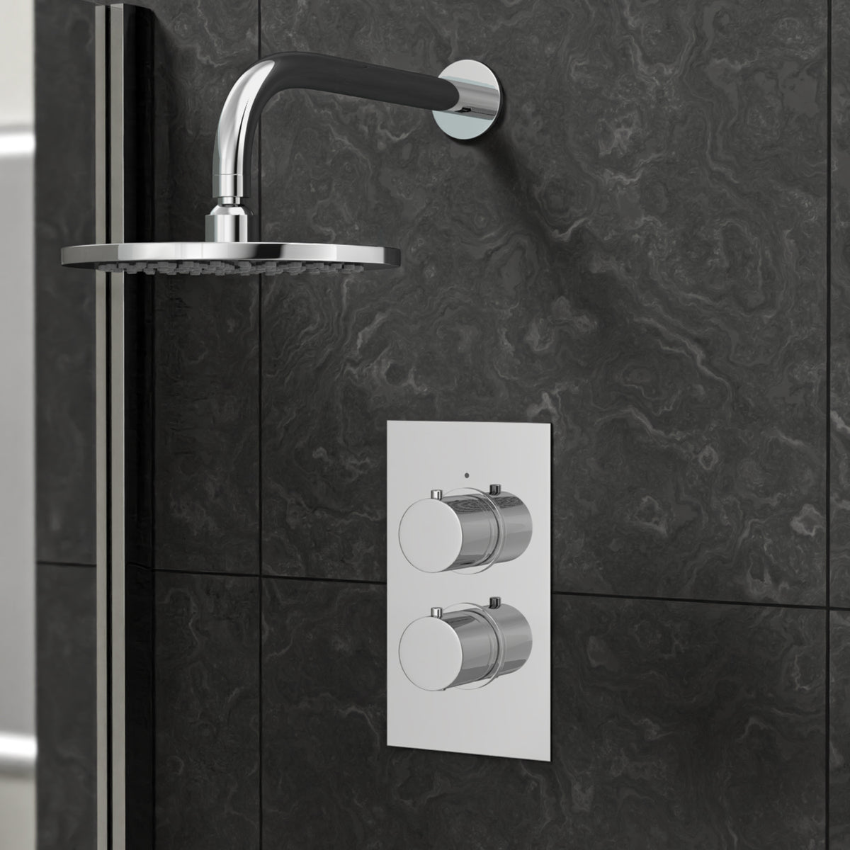 2 Dial 1 Way Round Concealed Thermostatic Shower Valve & Head