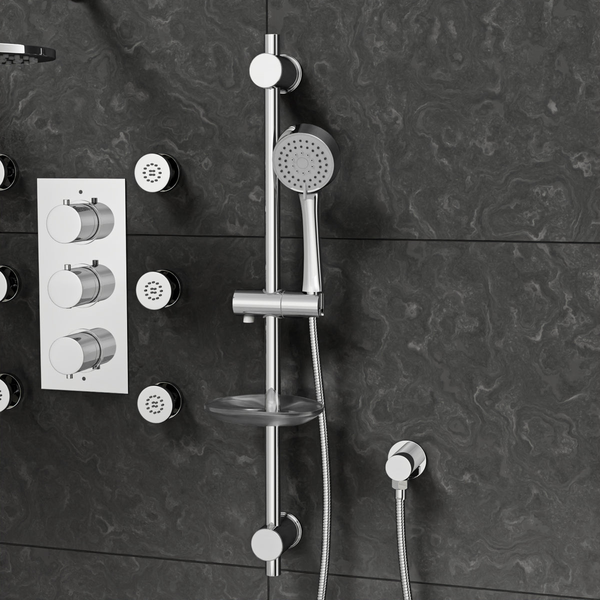 3 Dial 3 Outlet Concealed Thermostatic Shower Set With Massage Kit