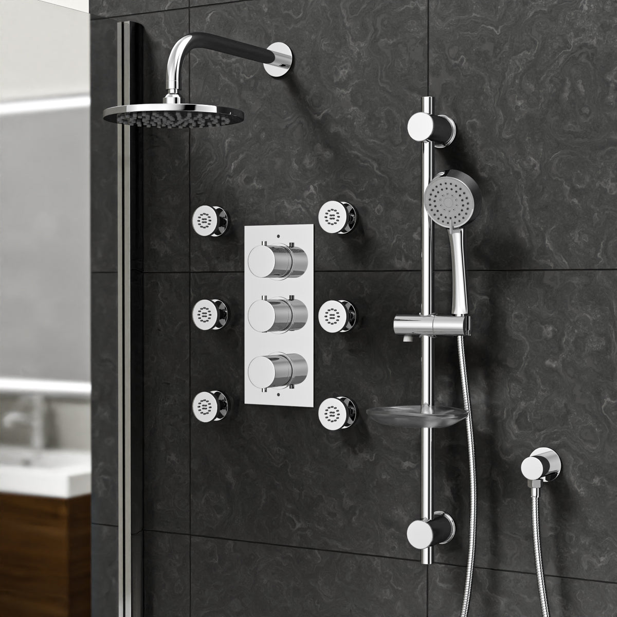 3 Dial 3 Outlet Concealed Thermostatic Shower Set With Massage Kit