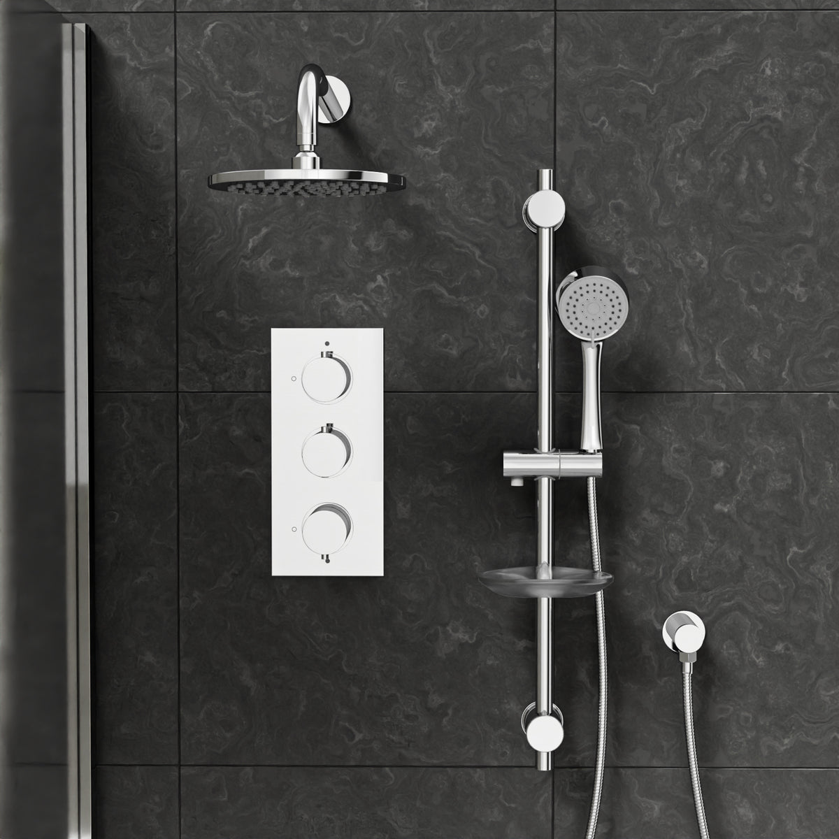 3 Dial 3 Outlet Concealed Thermostatic Shower With Bath Filler & Sprung Waste