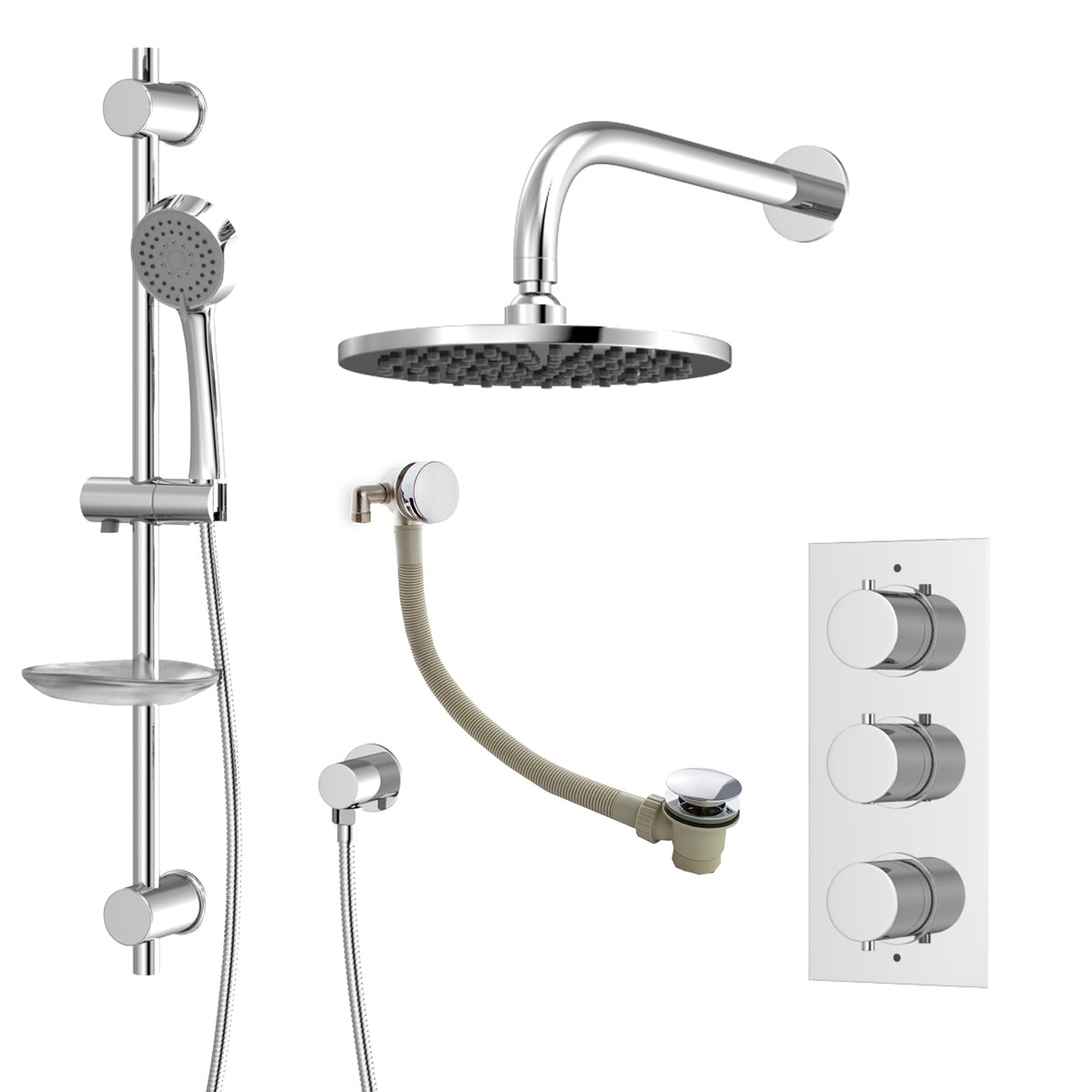 3 Dial 3 Outlet Concealed Thermostatic Shower With Bath Filler & Sprung Waste