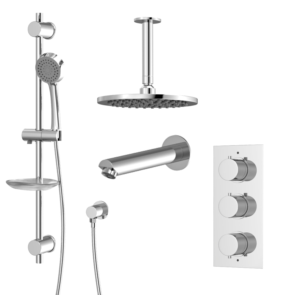 3 Dial 3 Outlet Concealed Thermostatic Shower Kit With Handheld & Bath Filler