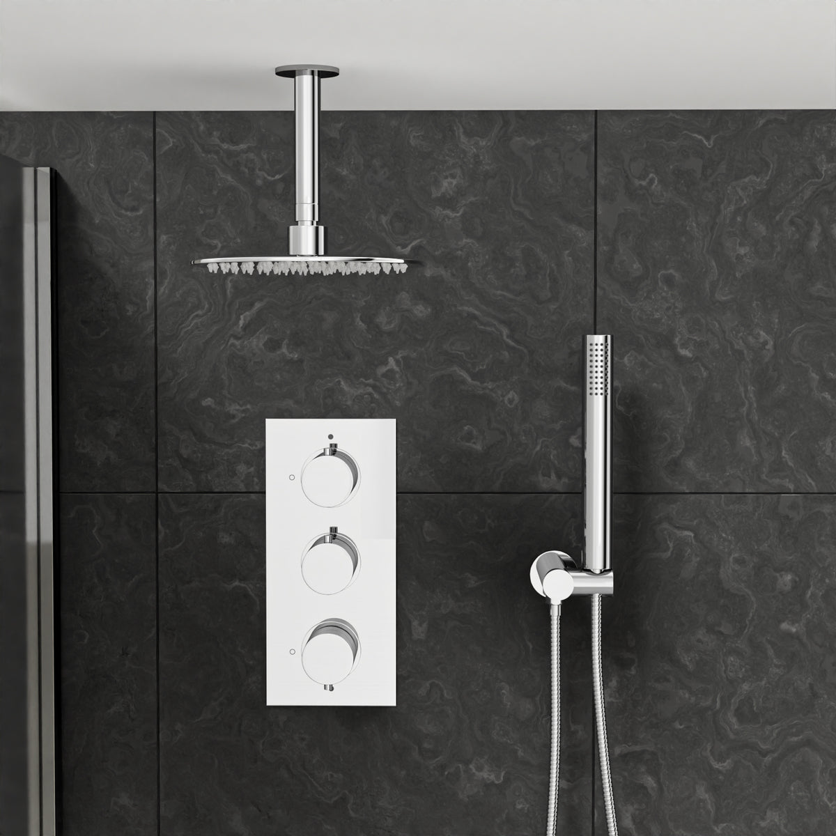 3 Way Slim Head Concealed Thermostatic Shower With Bath Filler & Waste