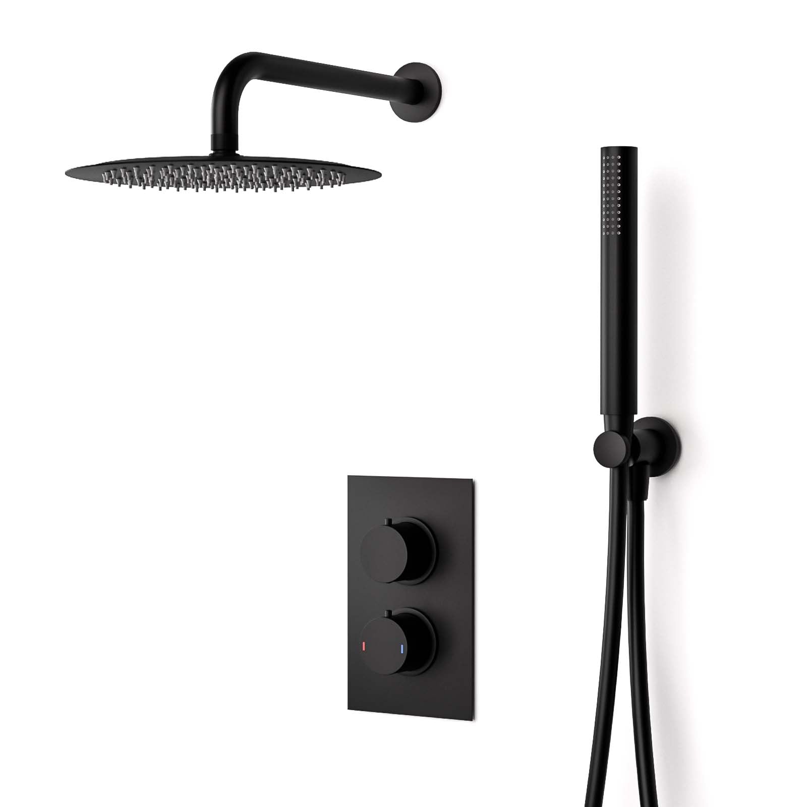 Voilet 2 Dial 2 Way Round Concealed Thermostatic Mixer Valve, Shower Head & Handset Matte Black