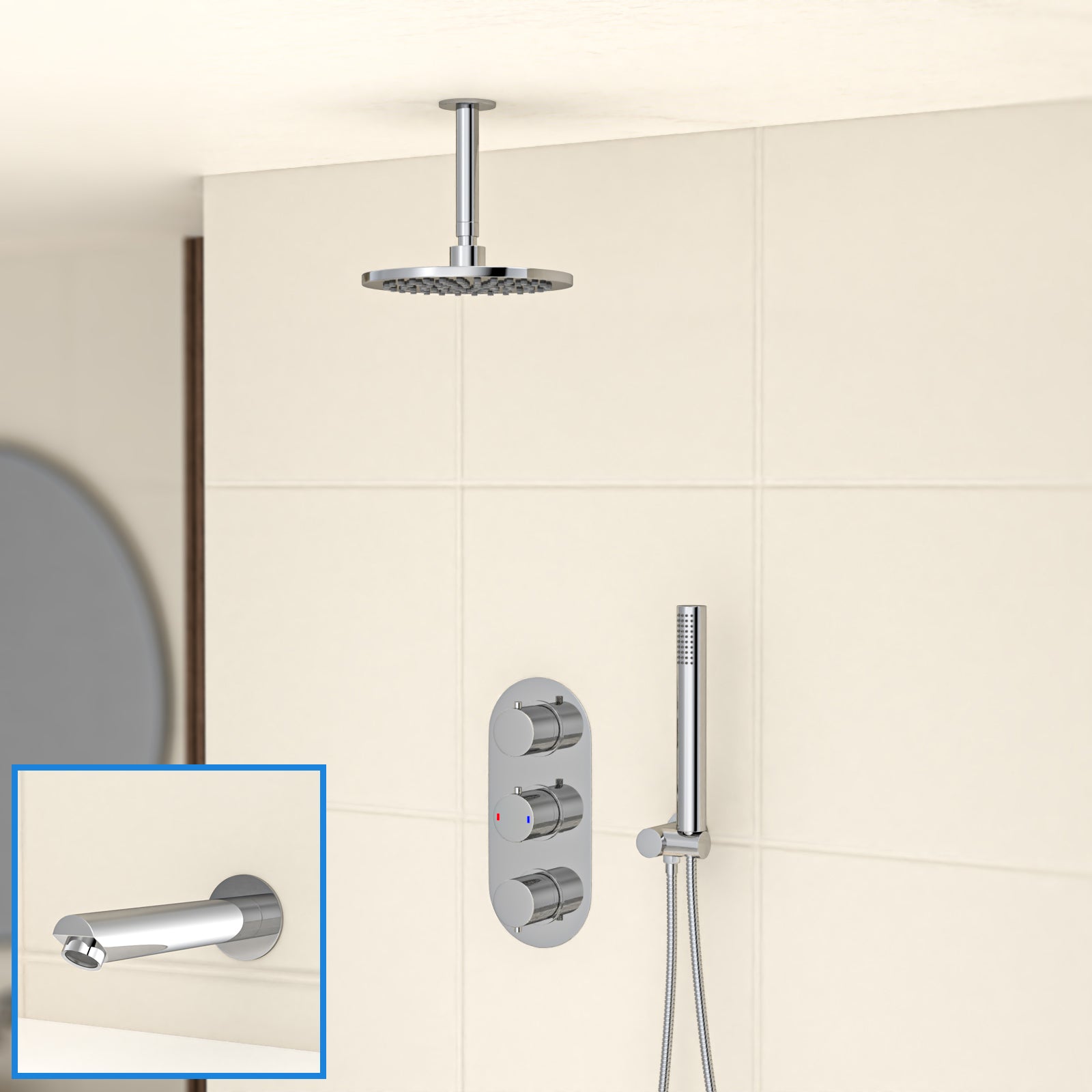 3 Dial 3 Outlet concealed thermostatic Shower Set with Bath Filler