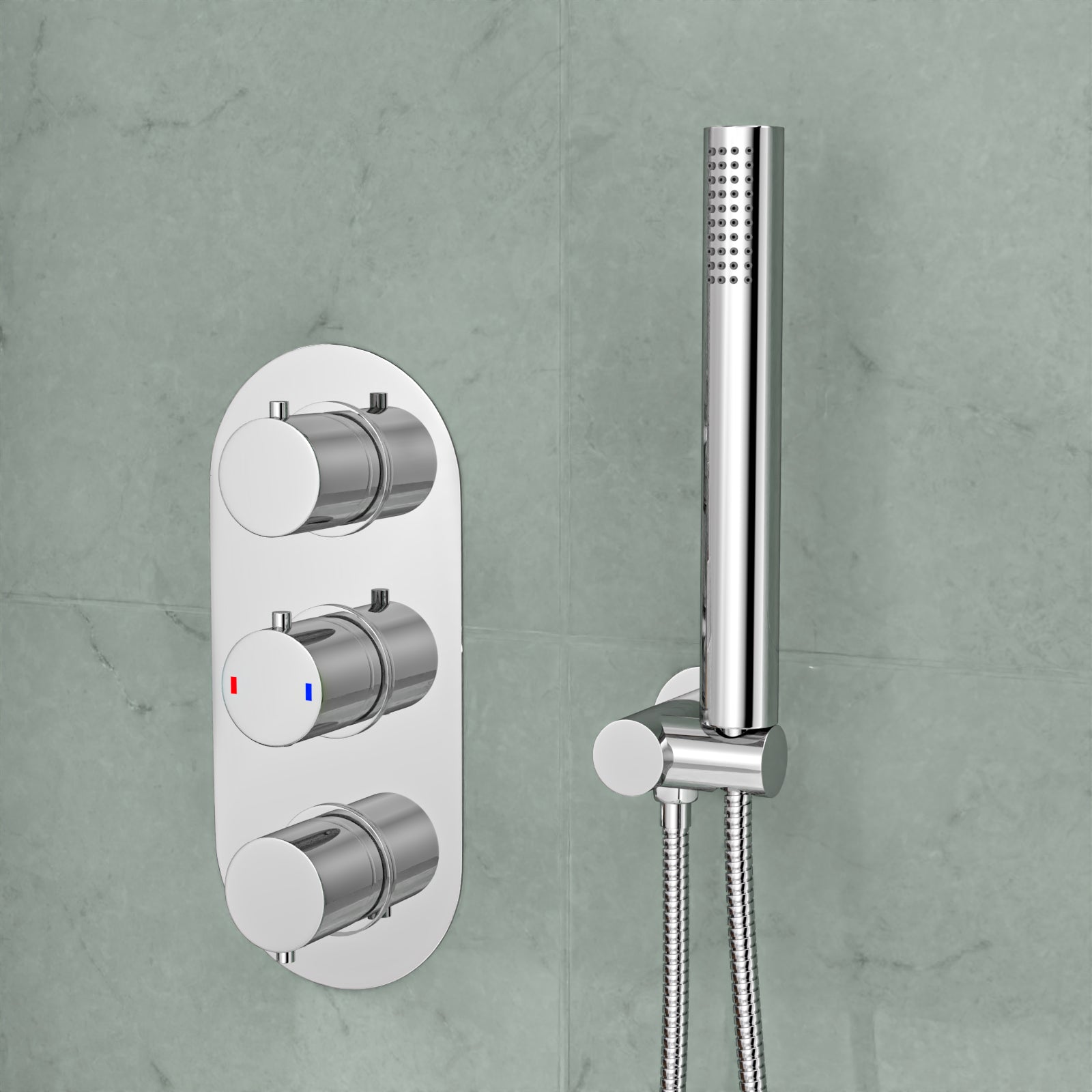 Chrome Round 3 Way Concealed Mixer Shower Valve Pencil Handset Bath Filler