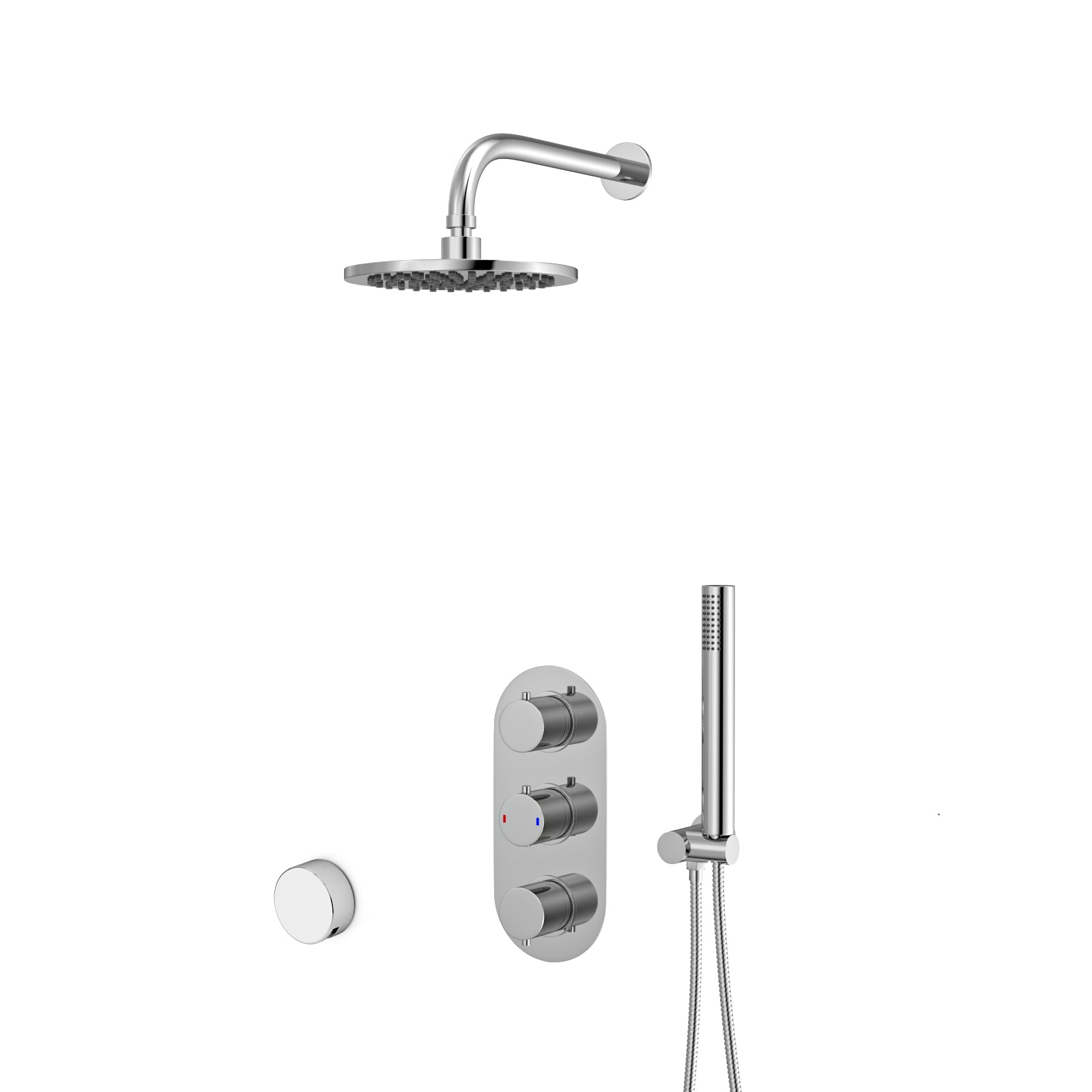 Chrome Round 3 Way Concealed Mixer Shower Valve Pencil Handset Bath Filler