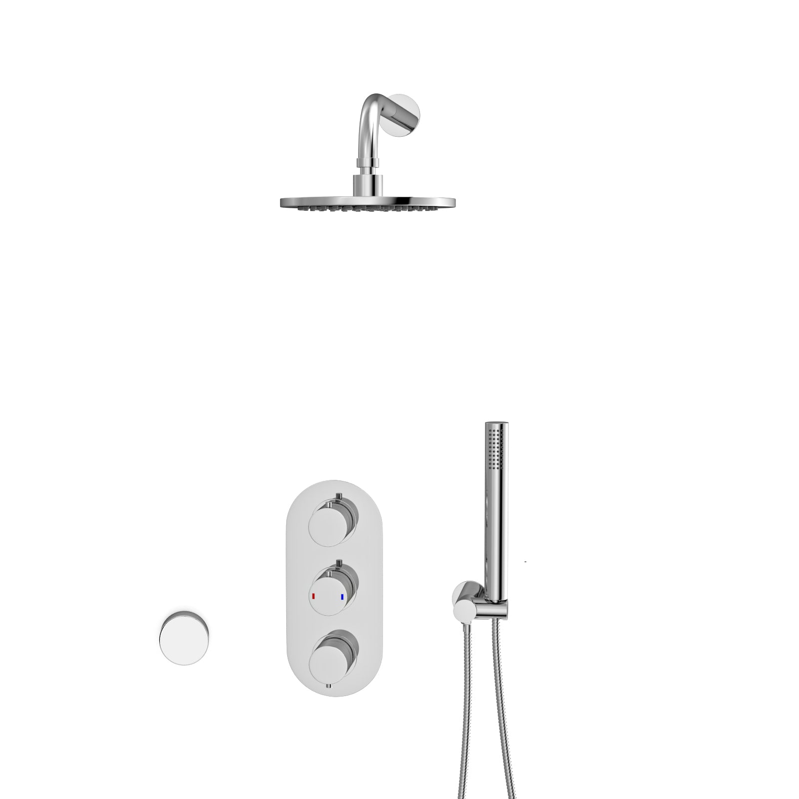 Chrome Round 3 Way Concealed Mixer Shower Valve Pencil Handset Bath Filler