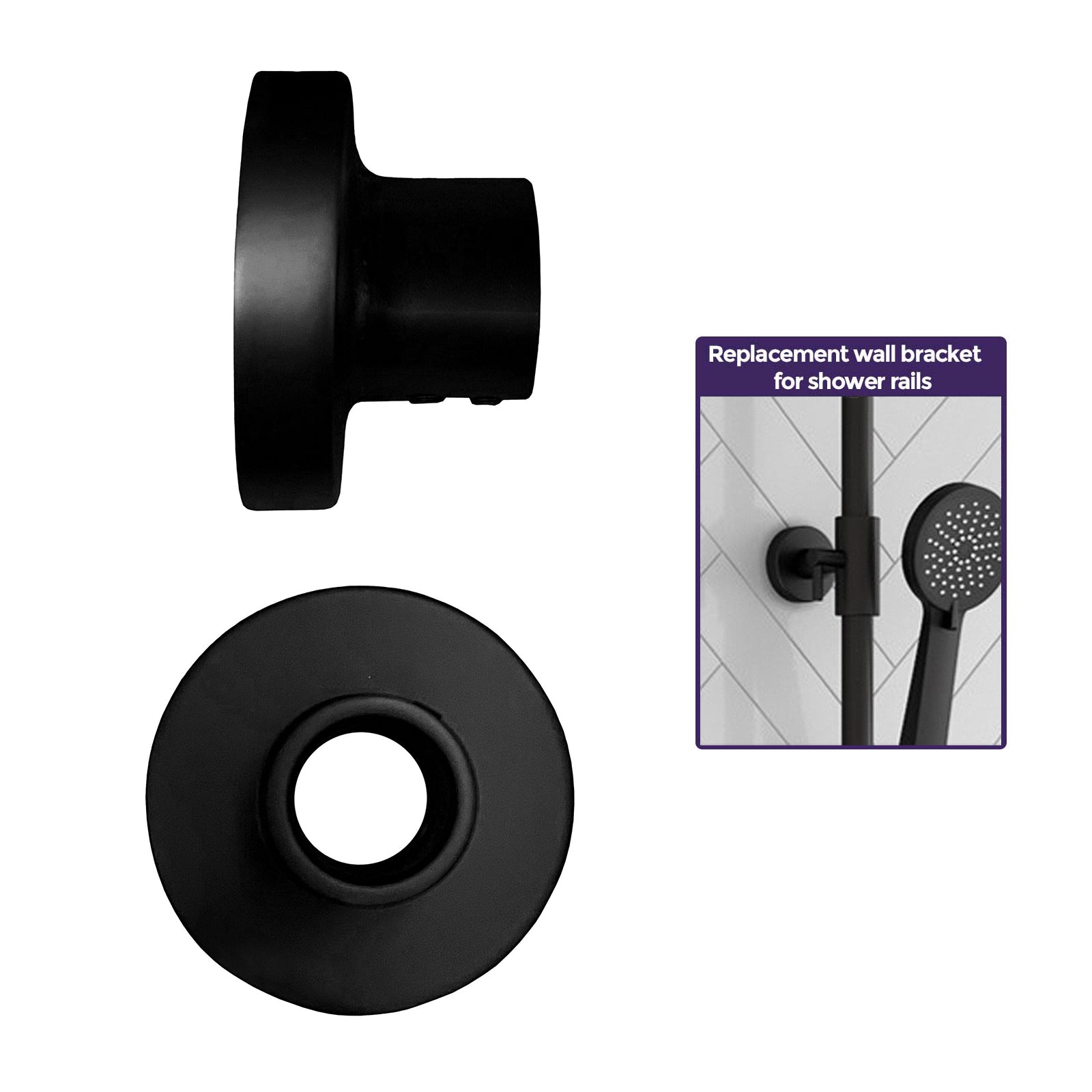Round Replacement Wall Mounted Bracket Support for Shower Rails Black
