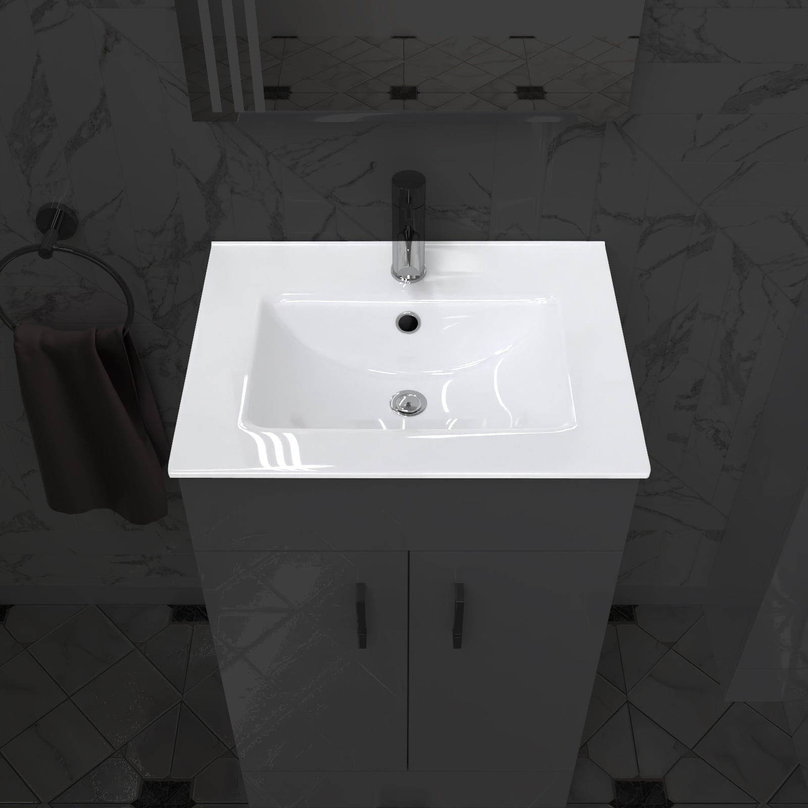 500mm Modern White Slim Ceramic Inset Basin