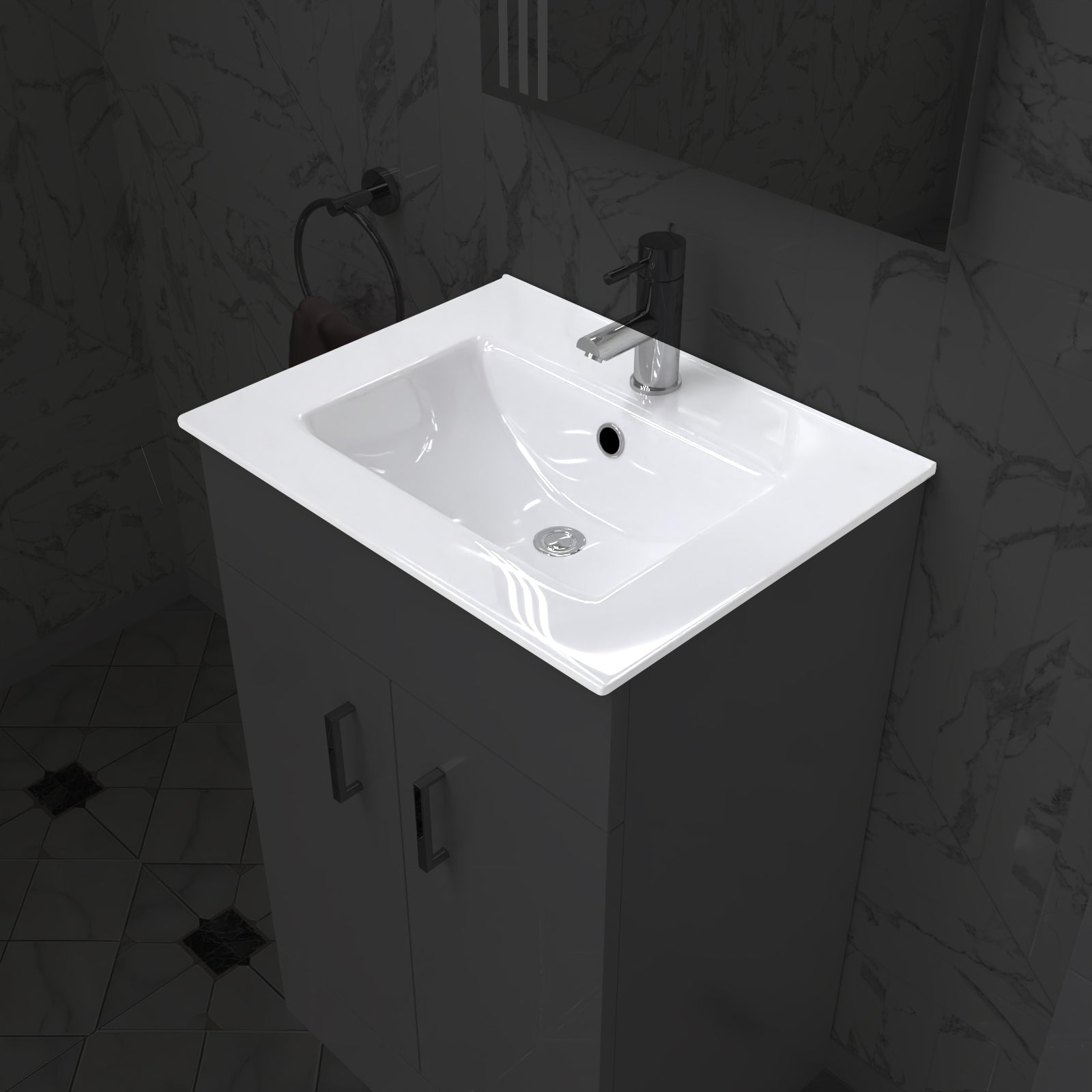 500mm Modern White Slim Ceramic Inset Basin