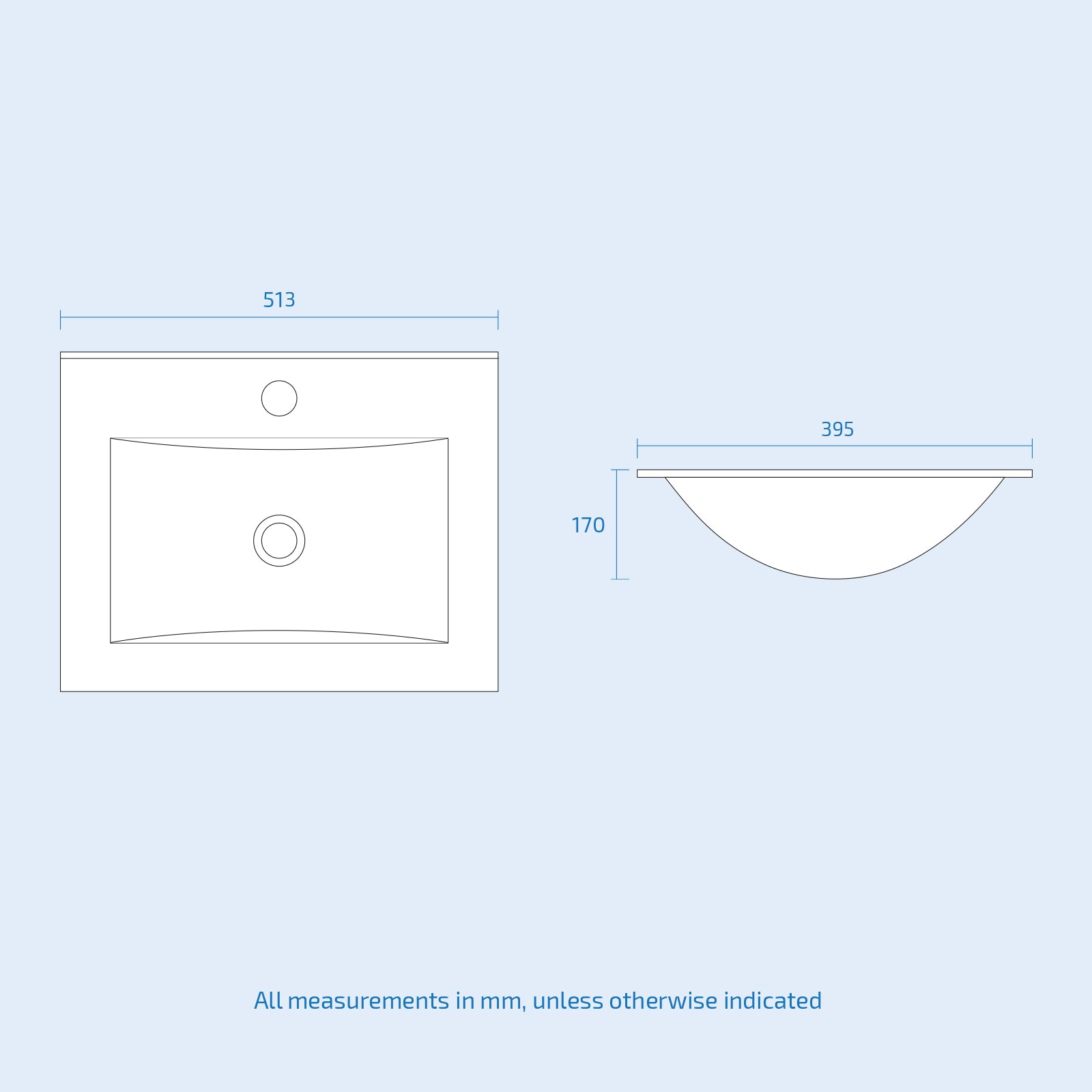 500mm Modern White Slim Ceramic Inset Basin