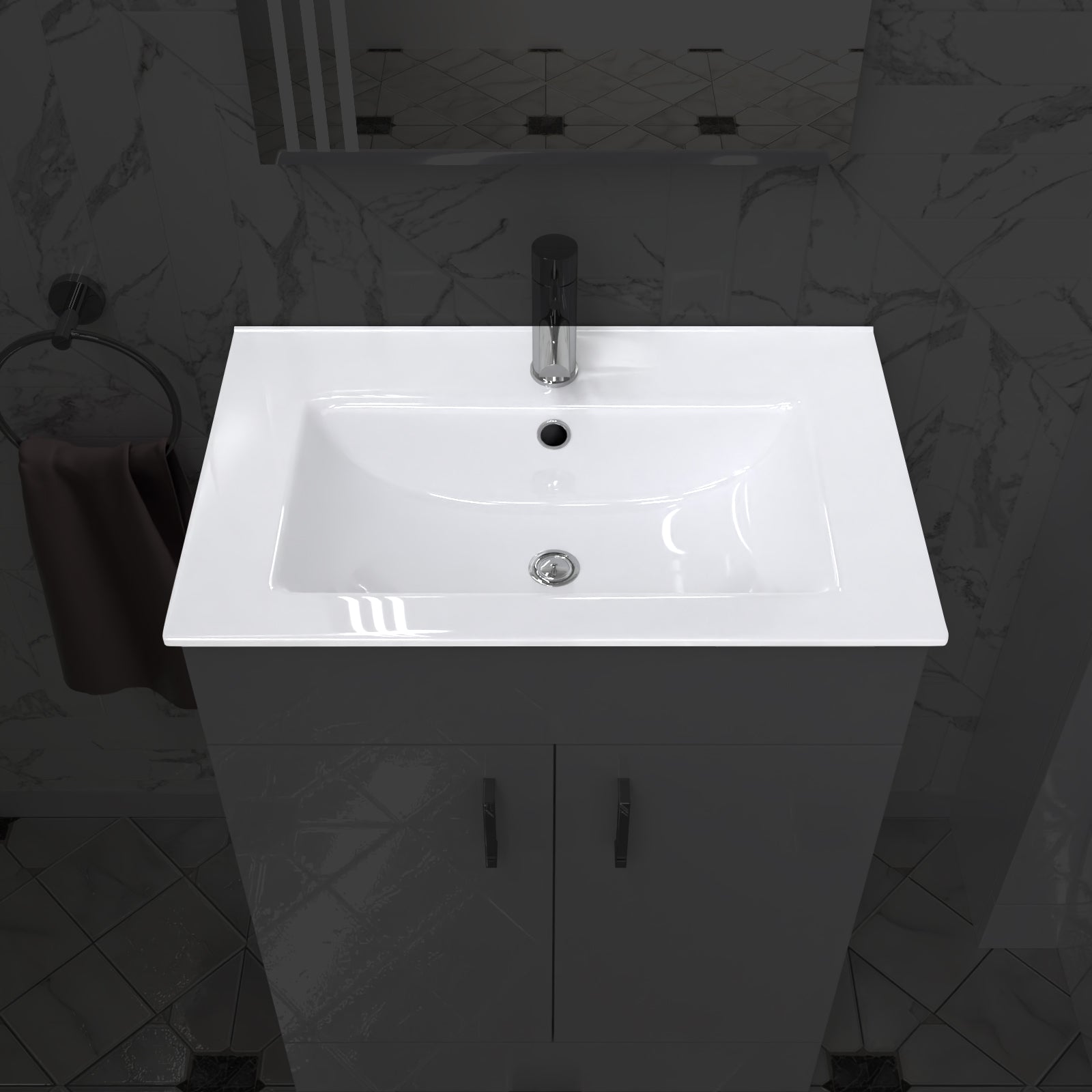 600mm Modern White Slim Ceramic Inset Basin