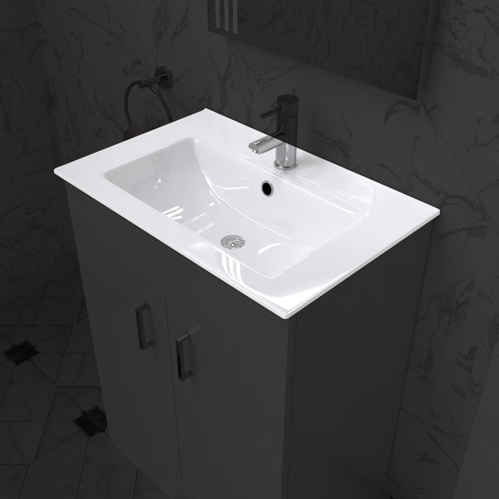 600mm Modern White Slim Ceramic Inset Basin