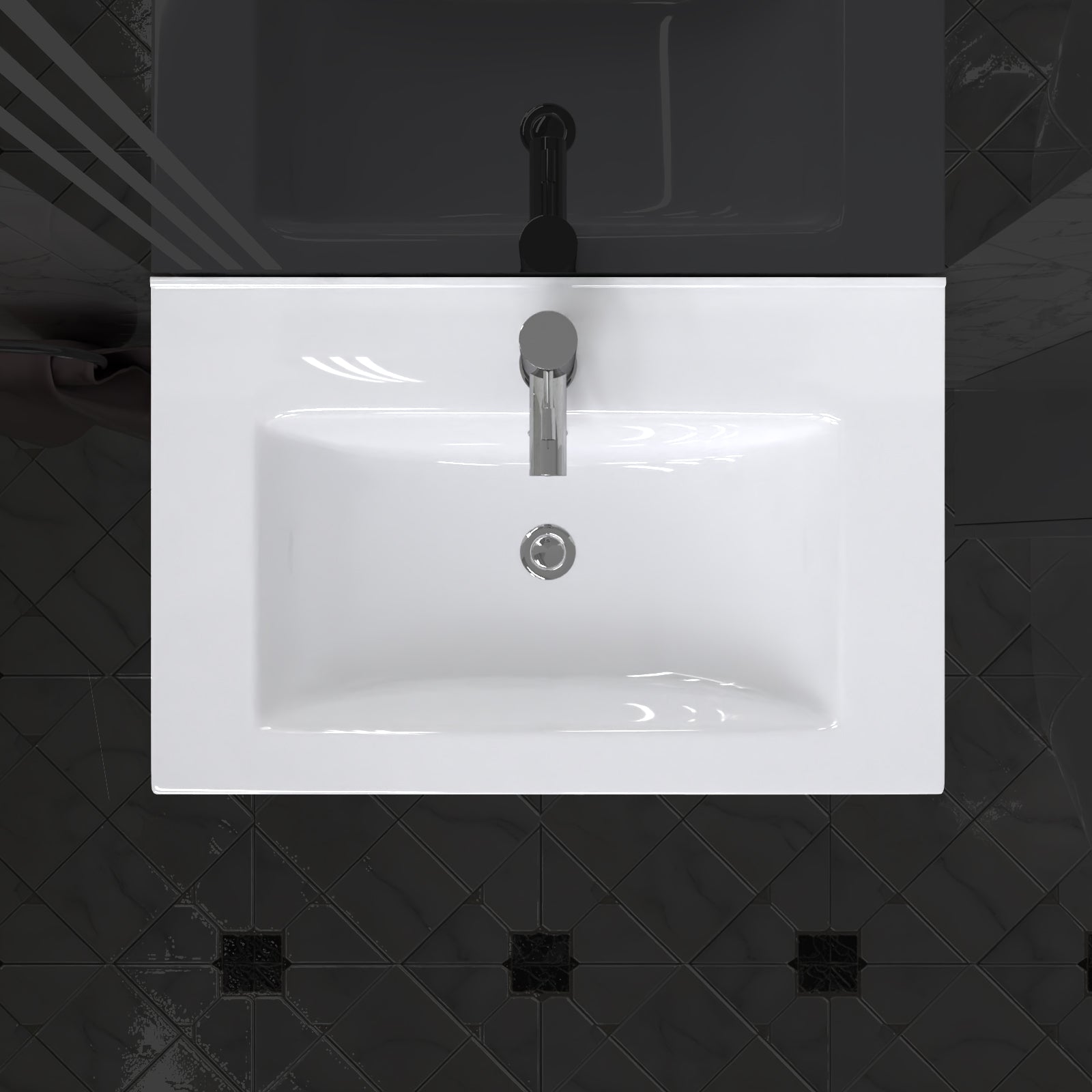 600mm Modern White Slim Ceramic Inset Basin