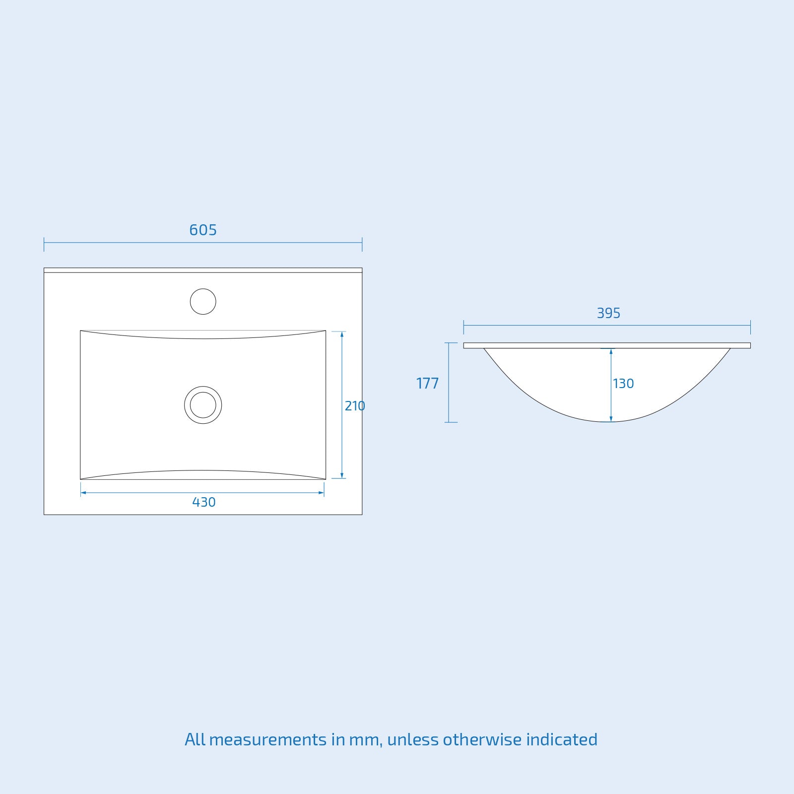 600mm Modern White Slim Ceramic Inset Basin