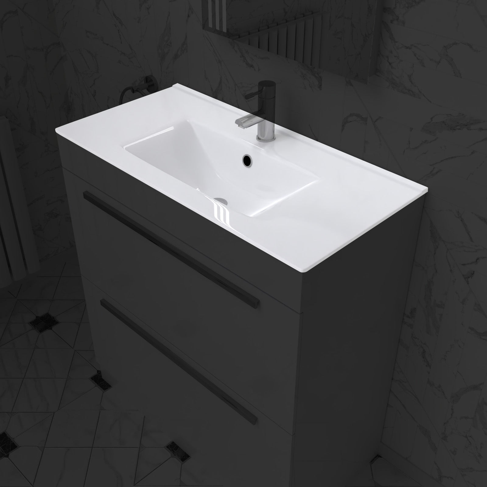 800mm Modern White Slim Ceramic Inset Basin