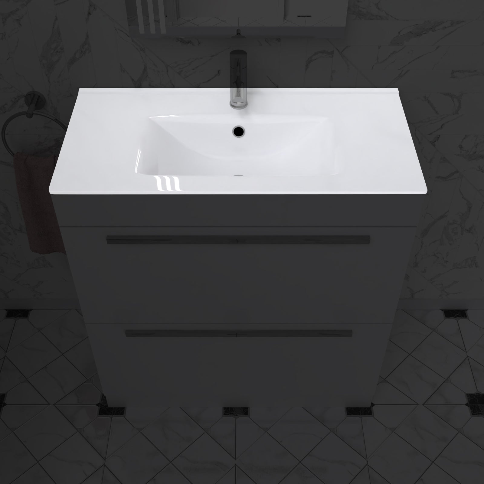 800mm Modern White Slim Ceramic Inset Basin