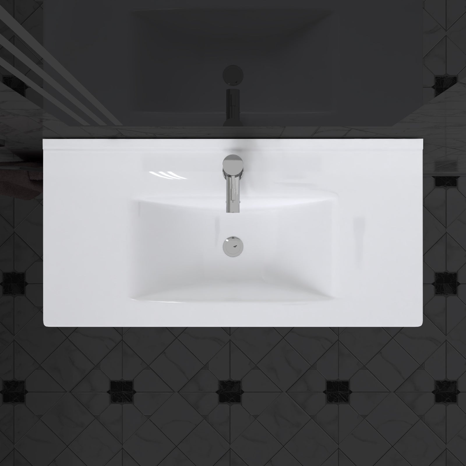 800mm Modern White Slim Ceramic Inset Basin