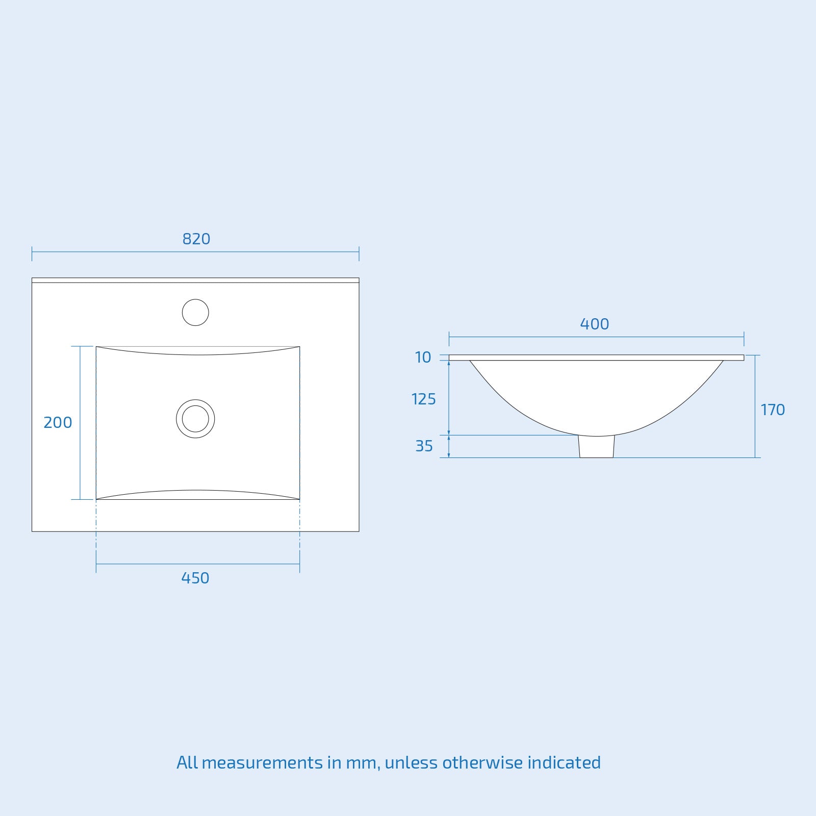 800mm Modern White Slim Ceramic Inset Basin