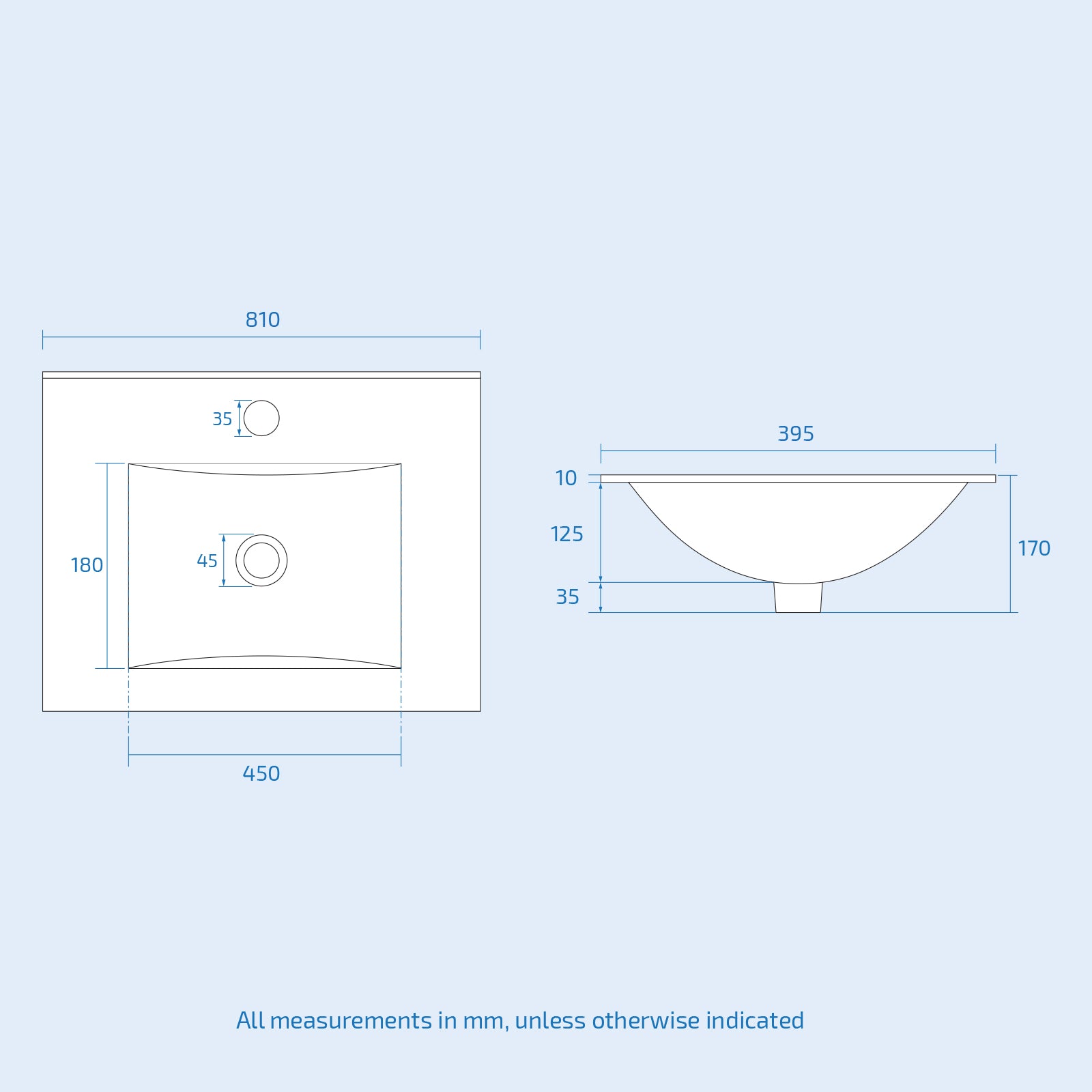 800mm Modern White Slim Ceramic Inset Basin