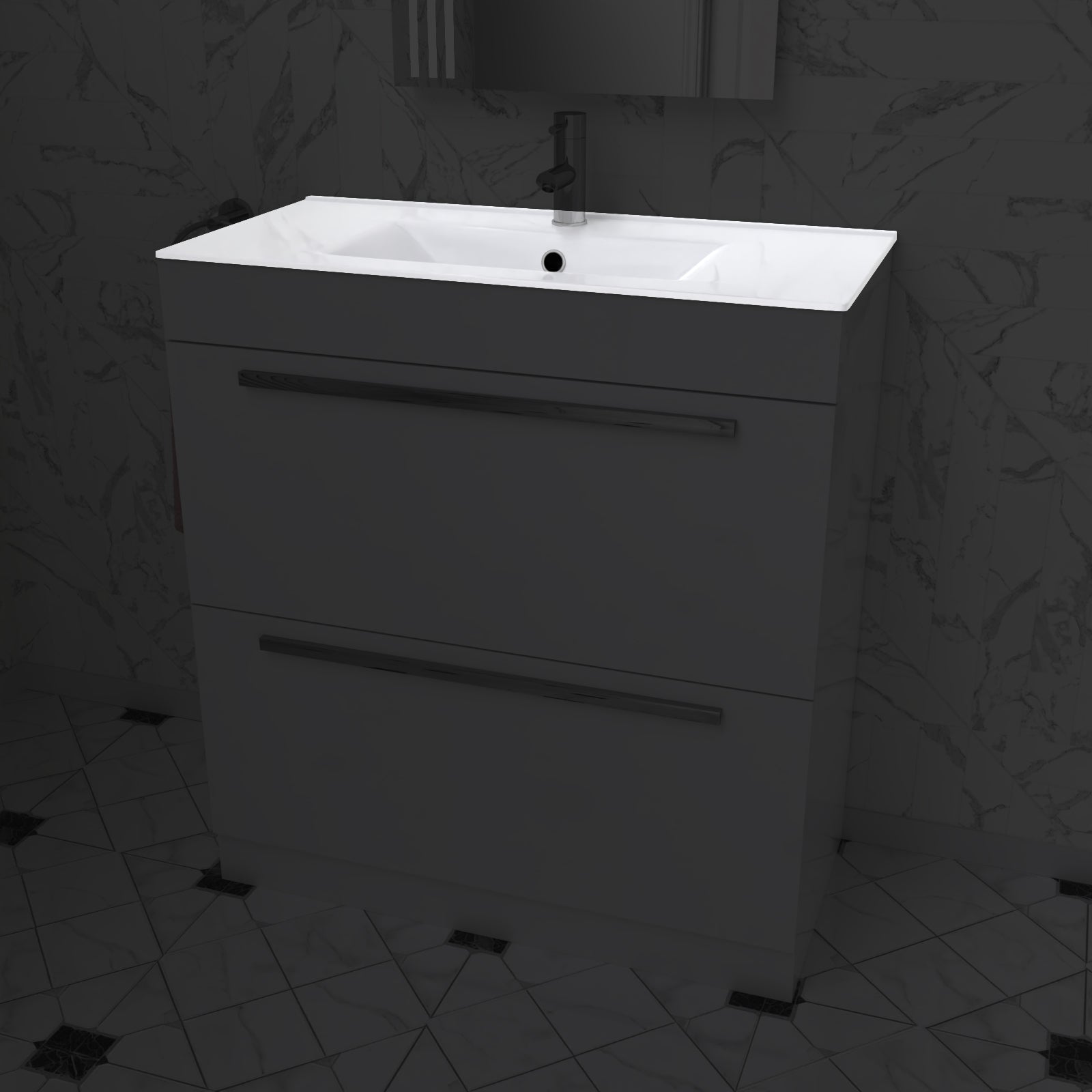 800mm Modern White Slim Ceramic Inset Basin