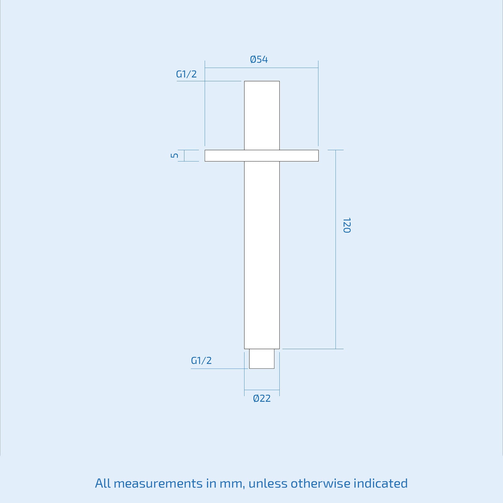 120mm Round Ceiling Shower Arm Chrome for 8 or 9 inch Shower Head