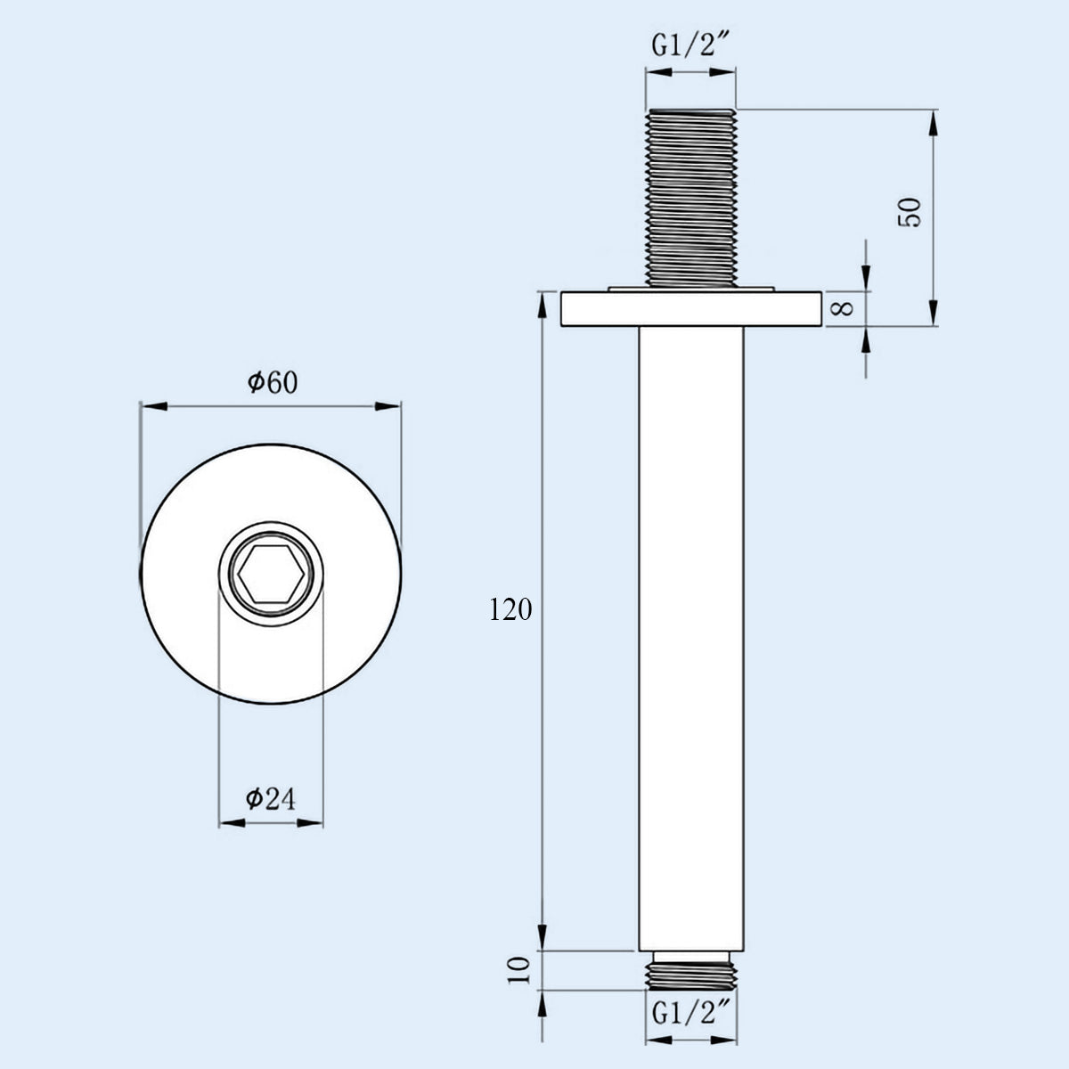 Modern Round 120 mm Matte Black Ceiling Shower Arm