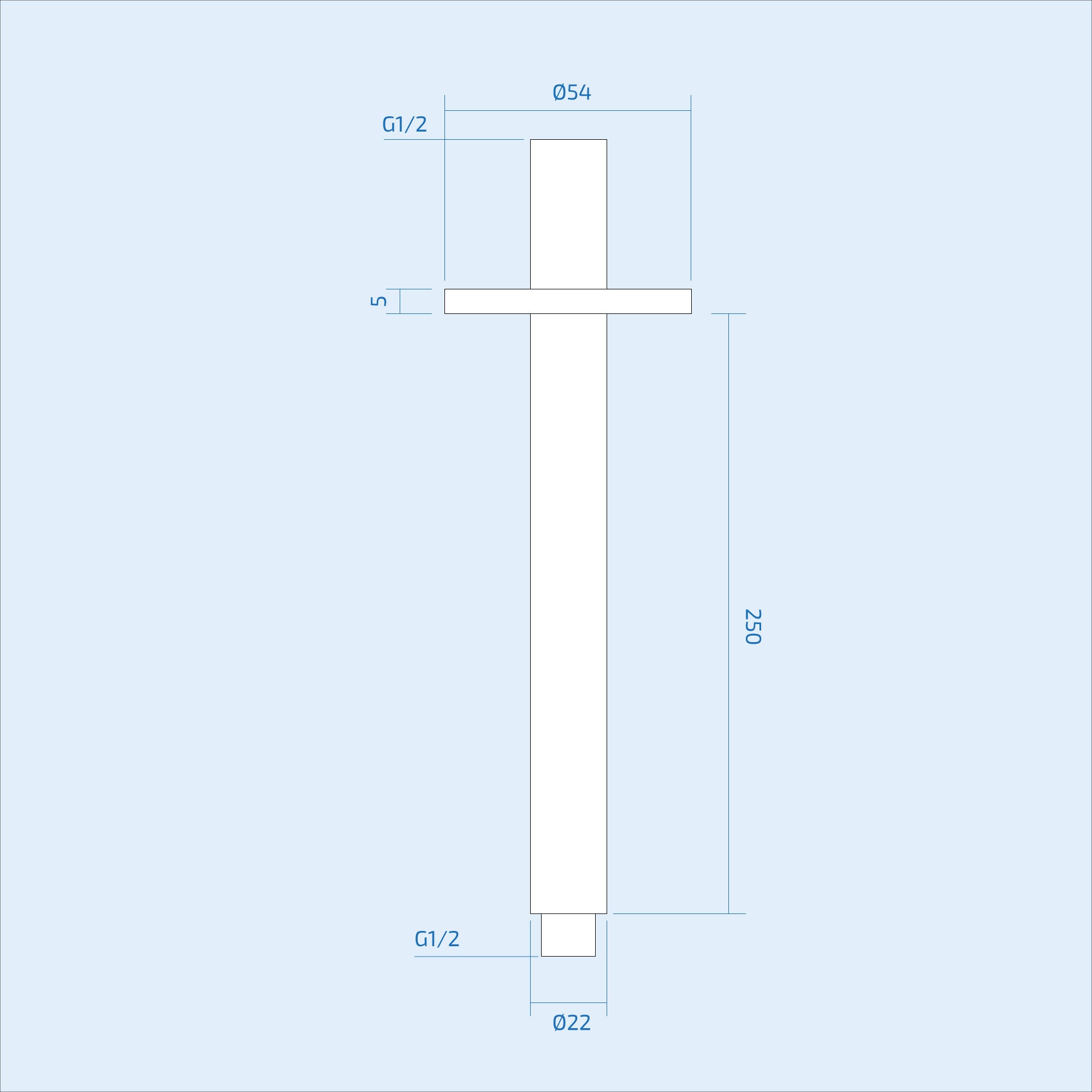 250mm Round Ceiling Shower Arm Chrome for 8 or 9 inch Shower Head