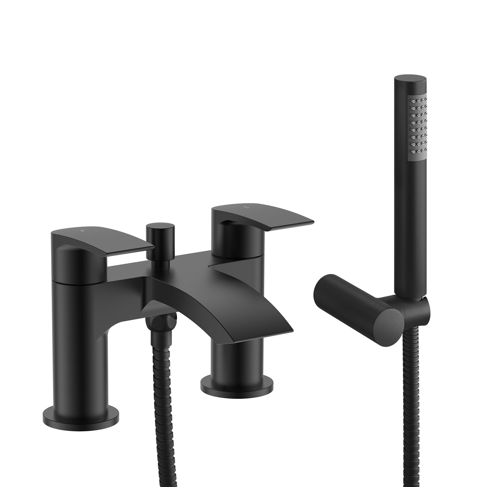 Vago Modern Matte Black Waterfall Basin Mixer Tap & Bath Shower Mixer With Handset Kit