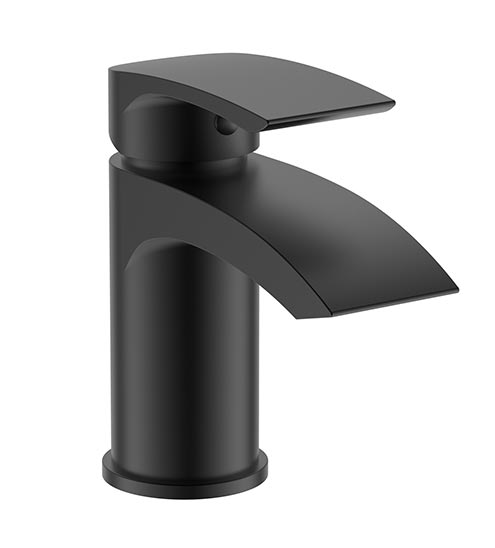 Vago Modern Matte Black Waterfall Basin Mixer Tap & Bath Shower Mixer With Handset Kit