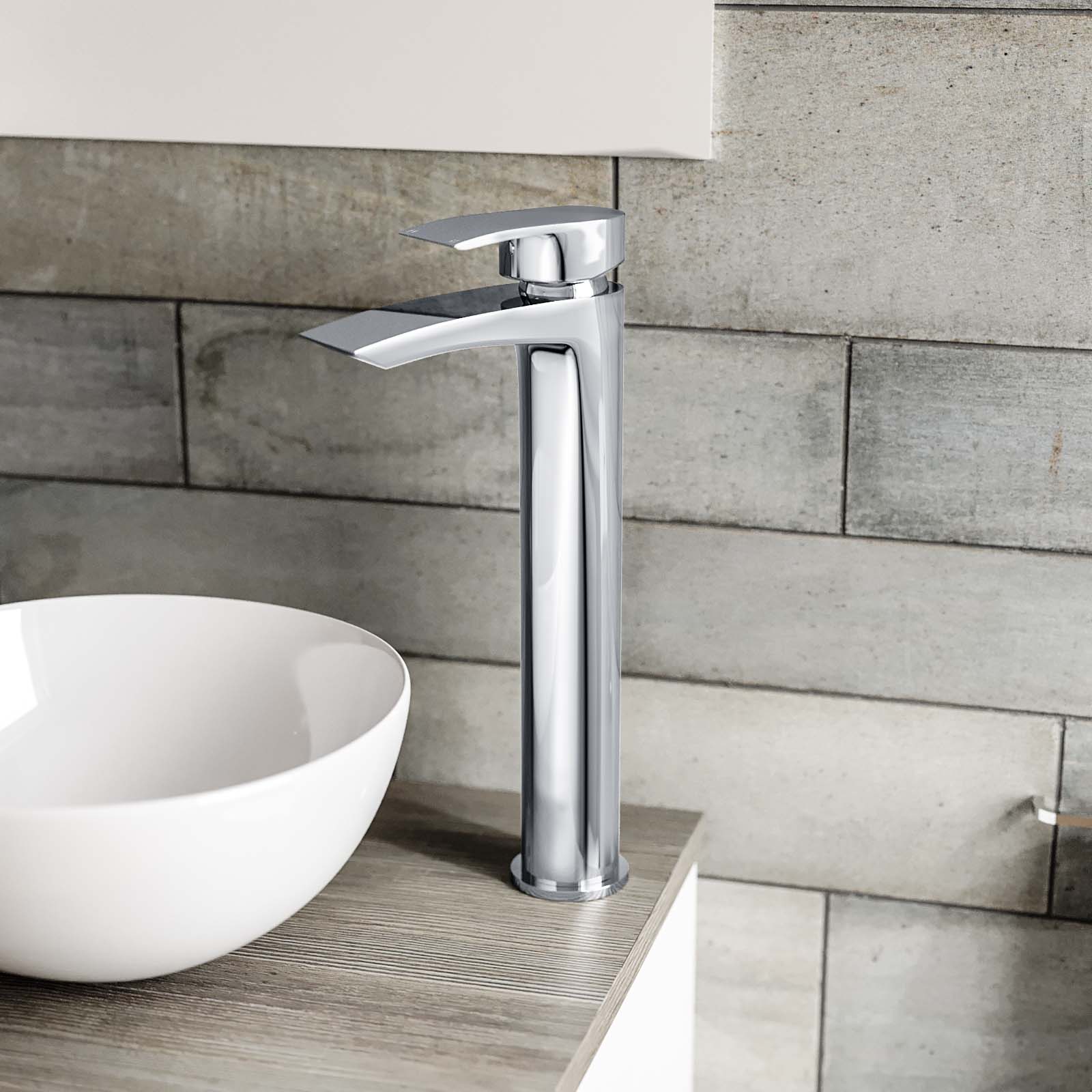 Vago Modern Bathroom Chrome Extended Countertop Basin Mixer Tap